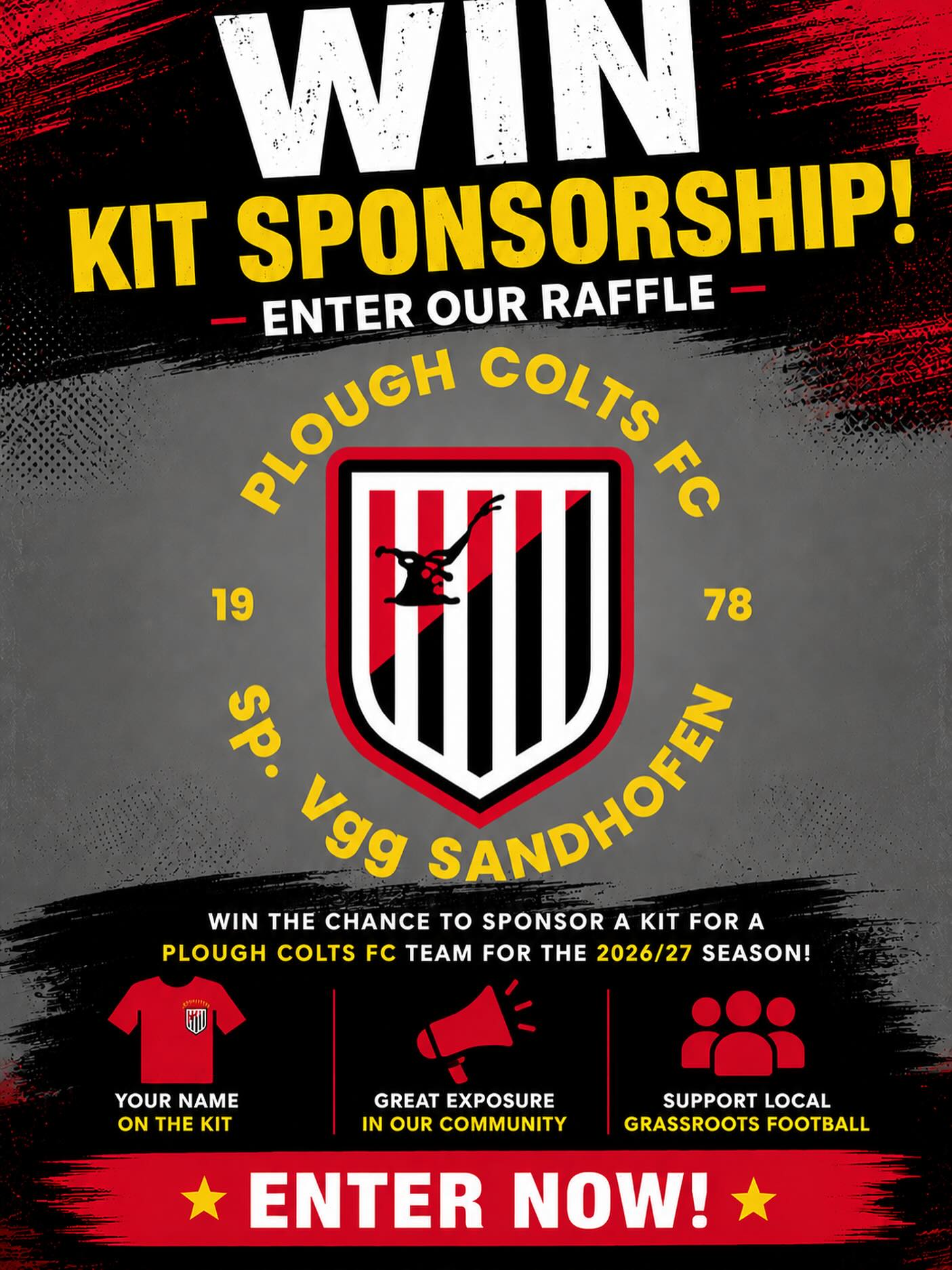 🚨 KIT SPONSORSHIP
We are going to do a raffle for businesses to get involved with for the chance to win front of kit sponsorship for our new kit for the 26/27 season.
Numbers will range from 1-25 and will cost £20 so get involved. More than one number is available to anyone willing to help us out.
For more information and payment details please message the page directly.
Thank you and good luck to anyone entering 🙌🏼
UppaPlough 🔴⚪️