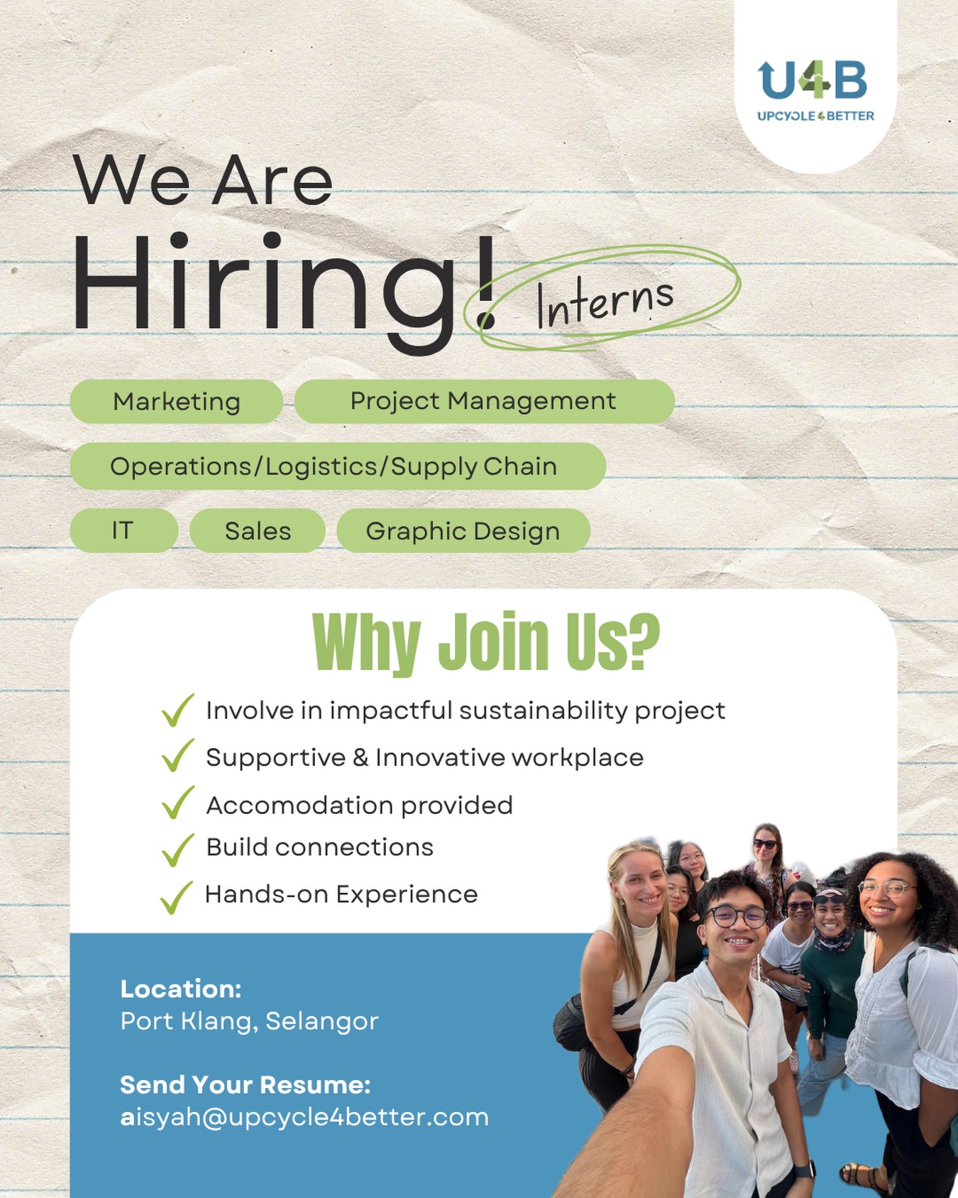 Join Our Internship Program!
Looking for a meaningful internship experience? Weβd love to hear from you.
Check out the details below and send in your resume! πΏ
If youβd like to learn more about what weβre doing, please visit our website at www.upcycle4better.com π or click the link in our bio π
#Upcycle4better #u4b #BetterTogether #UpcycleMovement #changethroughreuse