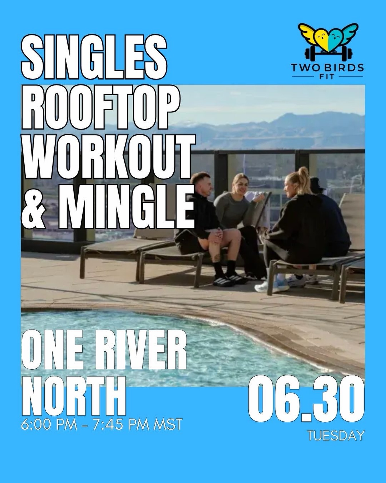 Singles Rooftop workout + Poolside Mingle = one very good Tuesday night. 🐦🔥
June 30th we’re taking over the rooftop @onerivernorth — one of Denver’s most iconic spots — for a partner-based rotation workout where every round brings a new partner, a new exercise, and a built-in conversation starter.
Sweat it out, then cool off in the rooftop pool with complimentary snacks and drinks while the connections keep flowing. 🏊✨
This one WILL sell out. 3 weeks out and spots are going so grab yours now before it fills up.
📅 Tuesday, June 30, 2026
⏰ 6:00 PM – 7:45 PM MT
📍 One River North Rooftop — 3930 Blake St, Denver, CO
Link in bio @twobirdsfit 🔗
#rooftopworkout #denvercolorado #rooftoppool #singlesevent #twobirdsfit