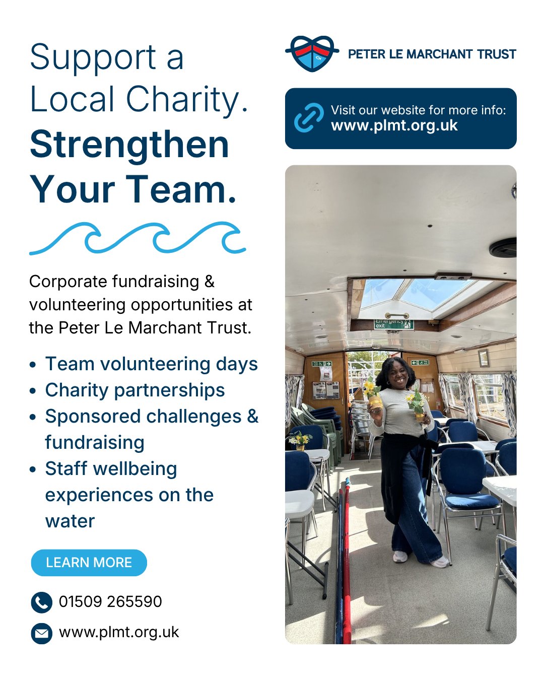 We work with businesses across the region who want to do something different while supporting a local cause with a direct impact on people’s lives.
That could mean:
⚓ Helping with practical jobs around our canal base
🚤 Supporting fundraising events or sponsored challenges
💙 Choosing us as your charity partner
☕ Bringing your staff together for a volunteering or wellbeing day on the water
For many businesses, it’s also a chance for teams to step away from the day-to-day, work together differently and support something tangible within the local community.
Every partnership helps us continue providing accessible canal trips for people who may otherwise struggle to enjoy days out on the waterways.
👉 If your organisation is looking for a local charity partnership, we'd love to hear from you.
☎️ 01509 265590
📬 info@plmt.org.uk
📲 click the link in bio to visit our website!