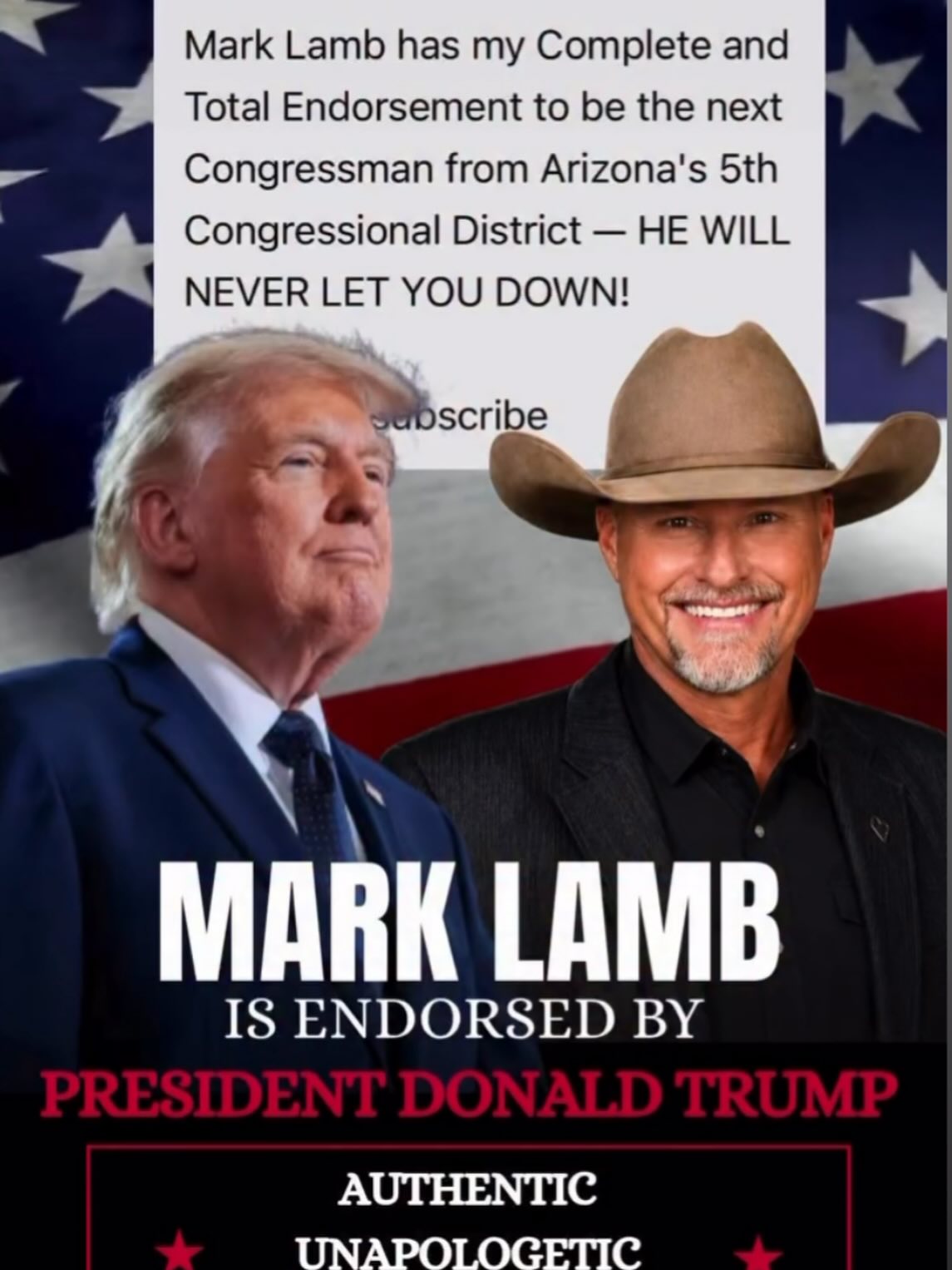 Mark Lamb photo by Barry Morgenstein
President Trump and I endorse Mark Lamb for Congress in Arizona:)