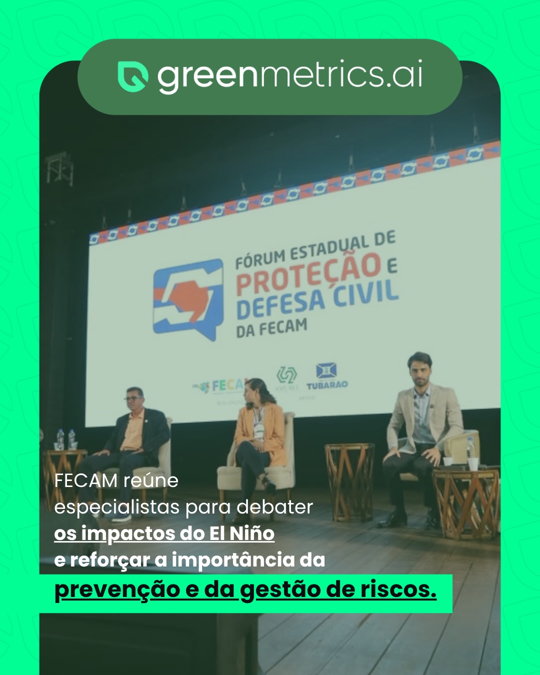 Mais de 400 participantes reunidos para discutir um dos maiores desafios da atualidade: como tornar nossos municípios mais preparados para enfrentar eventos climáticos extremos.
A greenmetrics.ai teve a satisfação de participar e patrocinar o Fórum Estadual de Proteção e Defesa Civil da FECAM, um espaço de troca de conhecimento sobre prevenção, sistemas de alerta, comunicação de risco e fortalecimento da resiliência municipal.
Acreditamos que a combinação entre tecnologia, dados em tempo real e planejamento é fundamental para antecipar riscos, apoiar a tomada de decisão e proteger vidas.
Parabenizamos a FECAM pela realização do evento e agradecemos a oportunidade de contribuir para esse importante debate sobre o futuro da gestão de riscos climáticos no Brasil.
#DefesaCivil #ResiliênciaClimática #GestãoDeRiscos #MudançasClimáticas #TecnologiaParaCidades Prevenção greenmetricsAI