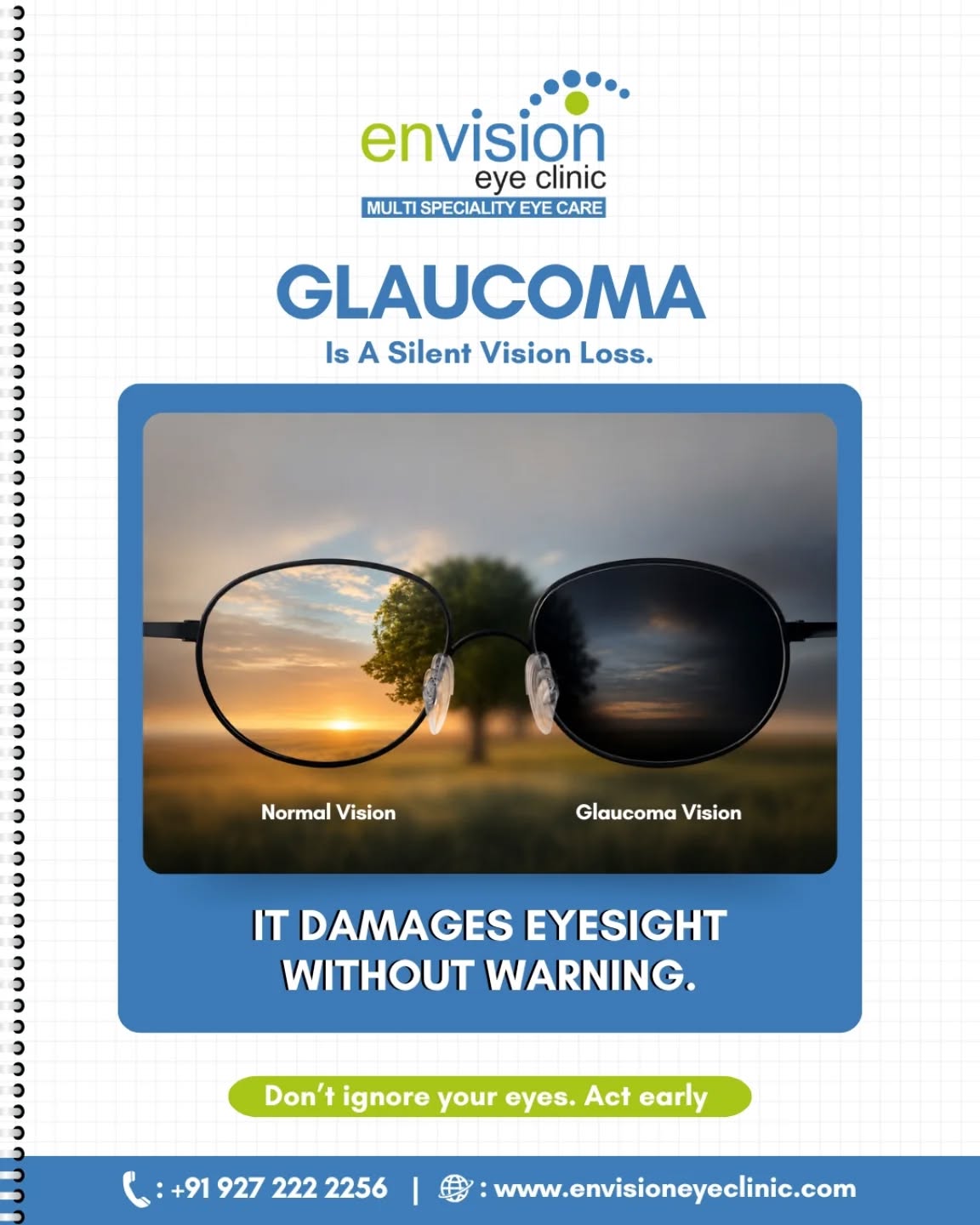 👁️ Glaucoma is often called the "silent thief of sight" because it can damage your vision without any early symptoms.
Regular eye check-ups are the best way to detect glaucoma early and protect your eyesight before permanent vision loss occurs.
(glaucoma awareness, silent vision loss, eye pressure, optic nerve health, preventive eye care, eye examination)
📍 2nd Floor, Shivraj Apartments, near Parihar Chowk, Aundh, Pune, Maharashtra 411007
#GlaucomaAwareness #EyeHealth #ProtectYourVision #EarlyDetection #EnvisionEyeClinic