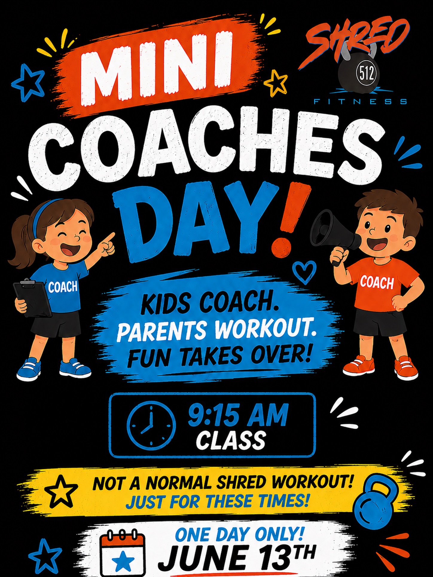 Fixed post with updated day and time!
This will be a super exciting and fun mini coach led work out between the kiddos and parents. Far from your typical high level intense workouts we usually have, we wanted to experiment with something fun.
Can’t wait to see you there!