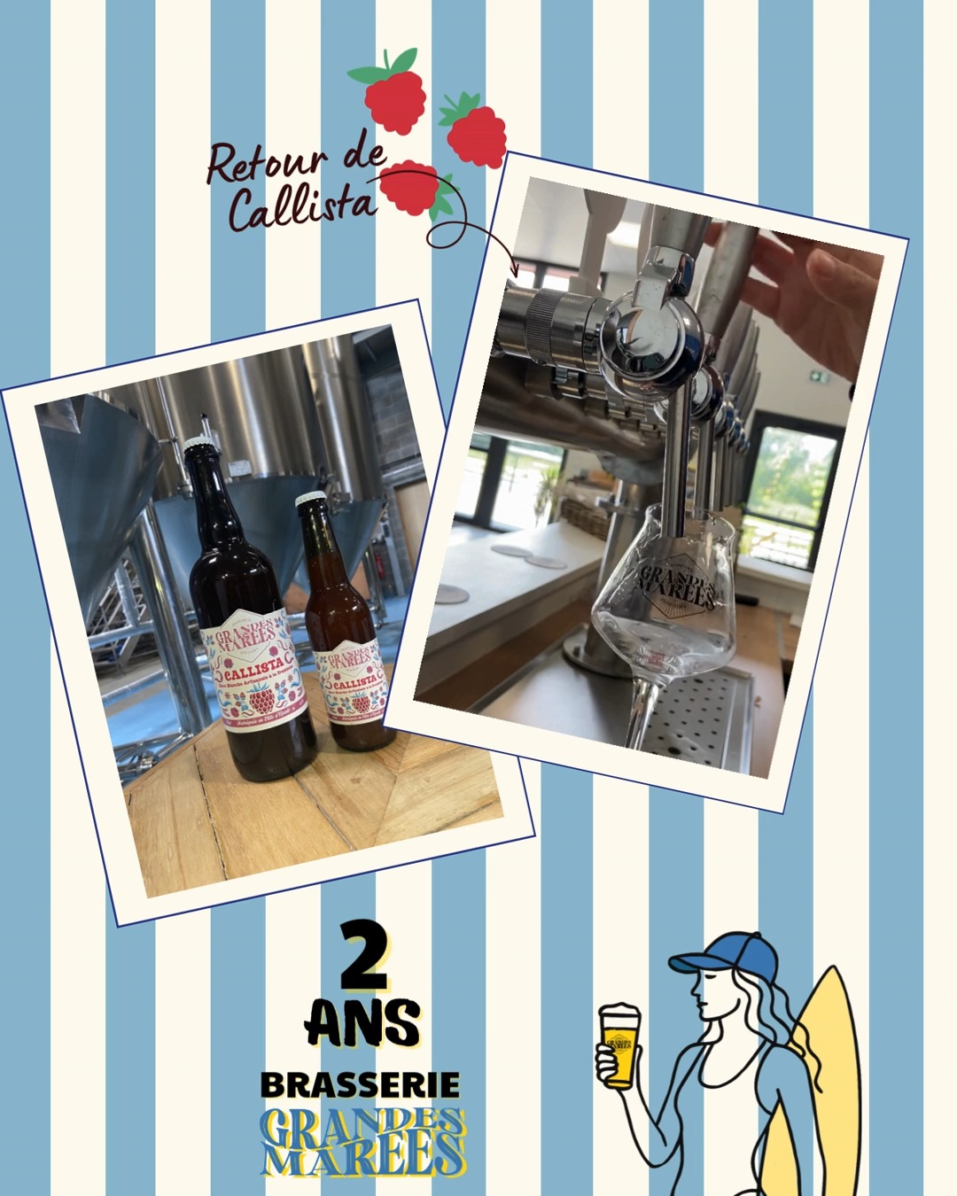 🌊 2 ANS DE LA BRASSERIE GRANDES MAREES! 🌊
Pour l'occasion Callista 🐚 notre Blanche à la Framboise fait son Grand Retour ! Retrouvez la à la pression et à la boutique en 33cL et 75cL !
A Demain !!
#brasseriegrandesmarees #cotedopaletourisme #anniversaire #2ans #journeeportesouvertes