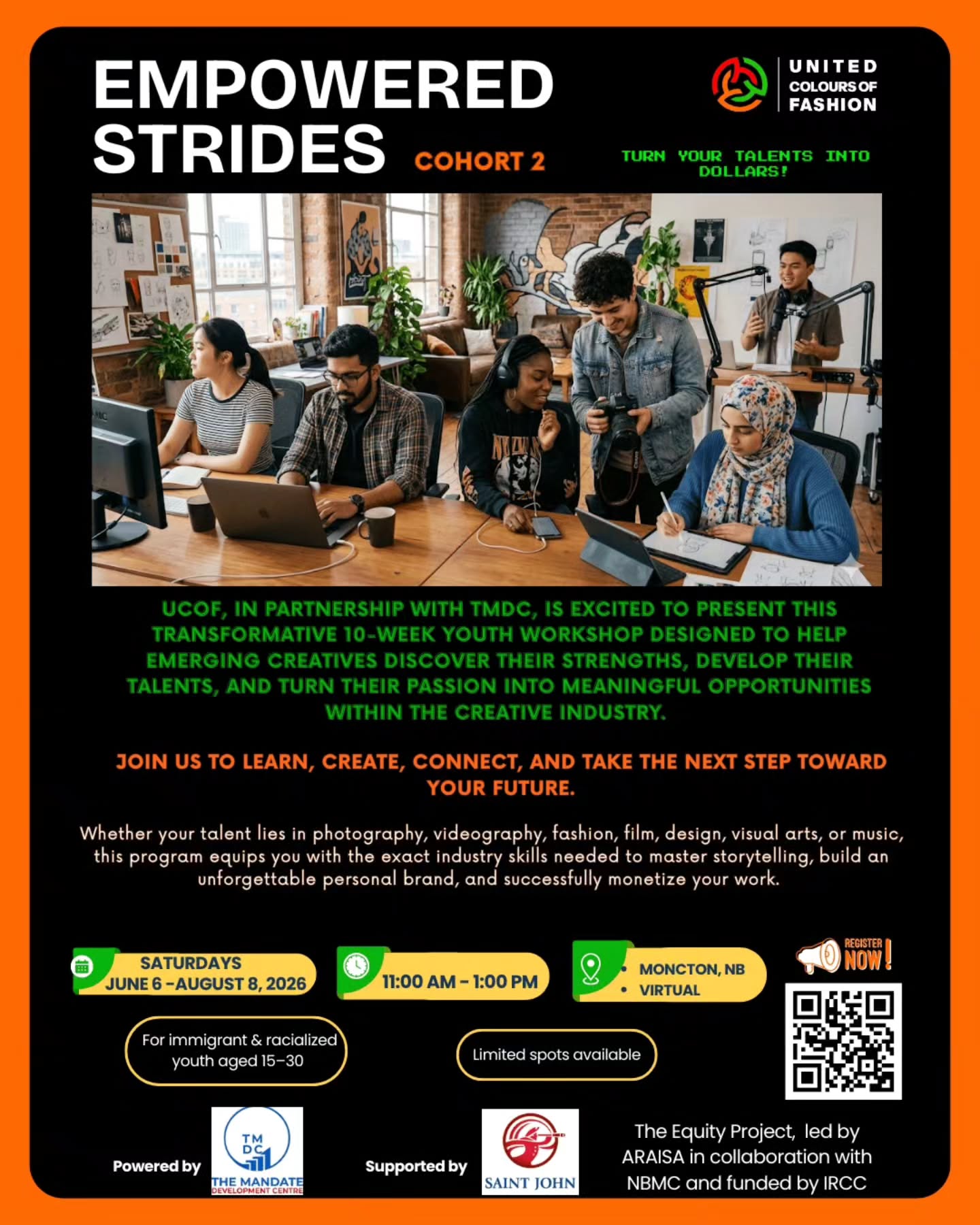 Calling All Creative Youth in New Brunswick!
Are you passionate about fashion, music, photography, film, visual arts, content creation, or storytelling?
Join EMPOWERED STRIDES Cohort 2, which is focused on creative entrepreneurship.
Powered by @tmdcofficial Moncton Creates, participants will:
*Learn creative storytelling
*Build your personal brand
*Explore ways to monetize your talents
*Connect with mentors and industry professionals
*Develop a portfolio-worthy creative project
📍 Hybrid Program
• Moncton: In-person
• Fredericton & Saint John: Virtual
👥 Open to youth ages 15–30 from diverse ethnocultural communities.
🗓 Starts June 6
⏰ Saturdays, 11 AM – 1 PM
⚠️ Limited spots available!
Register today: https://forms.gle/cdwi7DpoizgqeQ7c9
Your creativity has value. Turn your passion into opportunity and take the next step in your creative journey!
#empoweredstrides #moncton #fredericton #saintjohn #newbrunswick