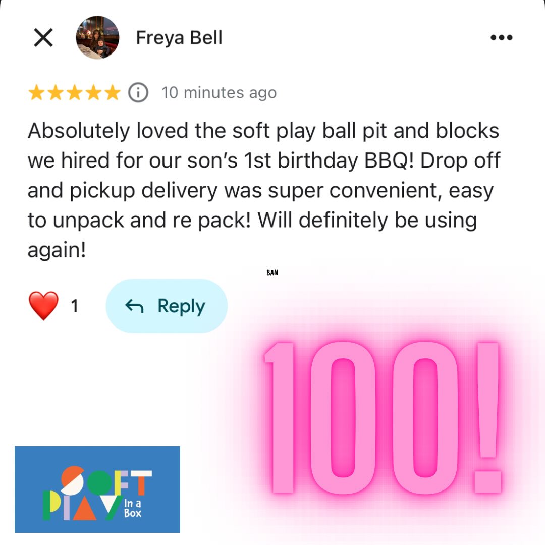 **100 Google reviews**
A huge thank you to all of you who have taken the time to leave us a review on Google Reviews! Your feedback is invaluable, and has shaped the business you now know! šššā¤ļø
Repacking stickers, double and quadruple ball pits, toys for older siblings, as well as many of our theme add-ons - all the result of customer feedback. Please keep it coming!
Onwards and upwards! š
#softplayhire #softplayhirelondon #softplayhirescotland #softplayhirewales #softplayhiresurrey