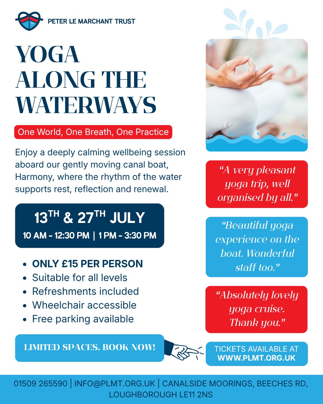 Take a moment to slow down and unwind on the water with our Yoga Along the Waterways sessions this July 🧘🌿
These relaxed wellbeing cruises combine gentle movement, calming canal views and peaceful surroundings, creating the perfect opportunity to switch off for a few hours and recharge.
Suitable for all levels, with refreshments included and a fully accessible environment on board.
📅 13th & 27th July
⏰ Morning & afternoon sessions available
🎟️ £15 per person
👉 Tickets available on our website via the link in bio!