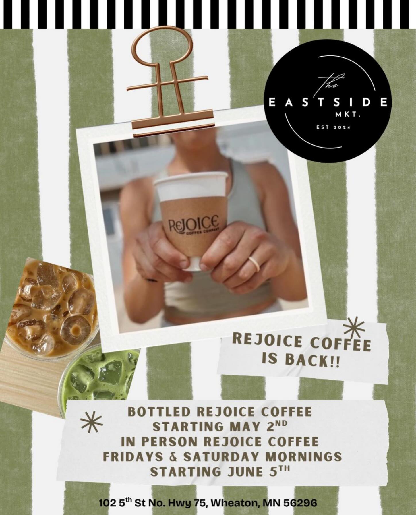 WE’RE BACK!!! Fridays & Saturdays this summer catch us serving at the Eastside Market from 9-1! ☕️🧋💚