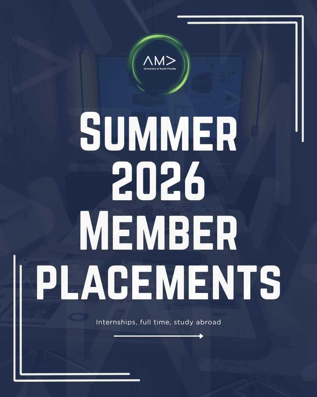 Summer 2026 Member Placements ๐๐๐ค๐ป
Congratulations to all of our members on their new internships, study abroad programs or even full time offers!!
We love seeing our members putting what they learned at AMA into real world ๐ scenarios.
Do you want this to be YOU in the near future? Join AMA USF and see how we can help YOU shape your future! ๐ค๐ป๐ค๐ป