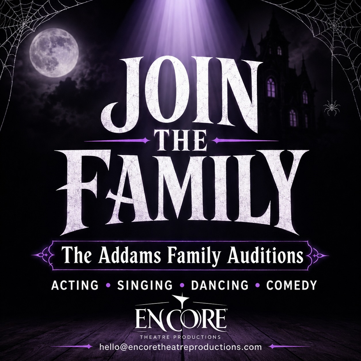 🖤 Could you be part of the Addams Family?
We’re looking for performers to join our upcoming production of The Addams Family.
Whether you love acting, singing, dancing, comedy, spooky characters or big musical theatre moments, this could be the perfect opportunity for you.
Roles include iconic characters such as Gomez, Morticia, Wednesday, Pugsley, Uncle Fester, Grandma and Lurch, alongside the Addams Ancestors Ensemble.
📍 Horsham auditions
📍 Godalming auditions
Email to book:
📩 hello@encoretheatreproductions.com