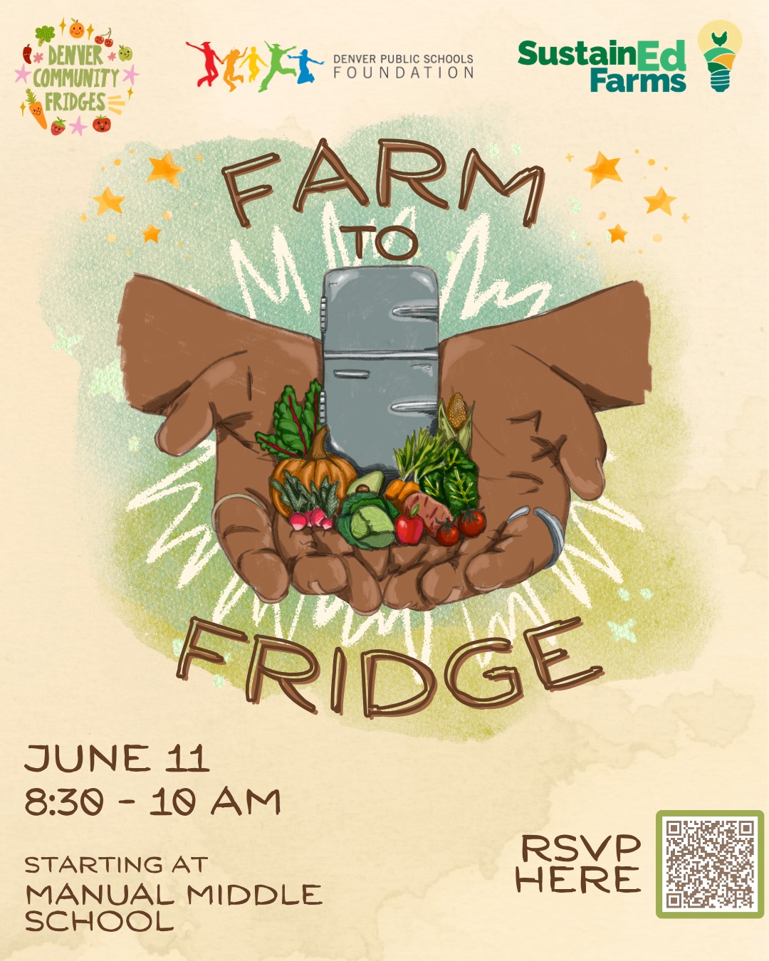 Our first Farm to Fridge event is only ONE WEEK AWAY!
🍅 Farm to fridge is a new hands-on Denver volunteer event series connecting school gardens, food access, and community care across the city.
⭐ We're partnering with @denvercommunityfridges and @dpsfoundation to come together, clean up a nearby community fridge, and stock it with produce harvested from our school gardens. Afterwards, we will gather at a community hub to connect, reflect, and come together. This is a fantastic opportunity to serve your local community and help take care of our garden spaces!
Our first event is just around the corner - RSVP today!
📍Manual High School
⏰8:30 AM - 10:00 AM
📆 June 11th, 2026
#DenverVolunteer #DenverNonprofit #education #community #communityfridge #schoolgarden #volunteer