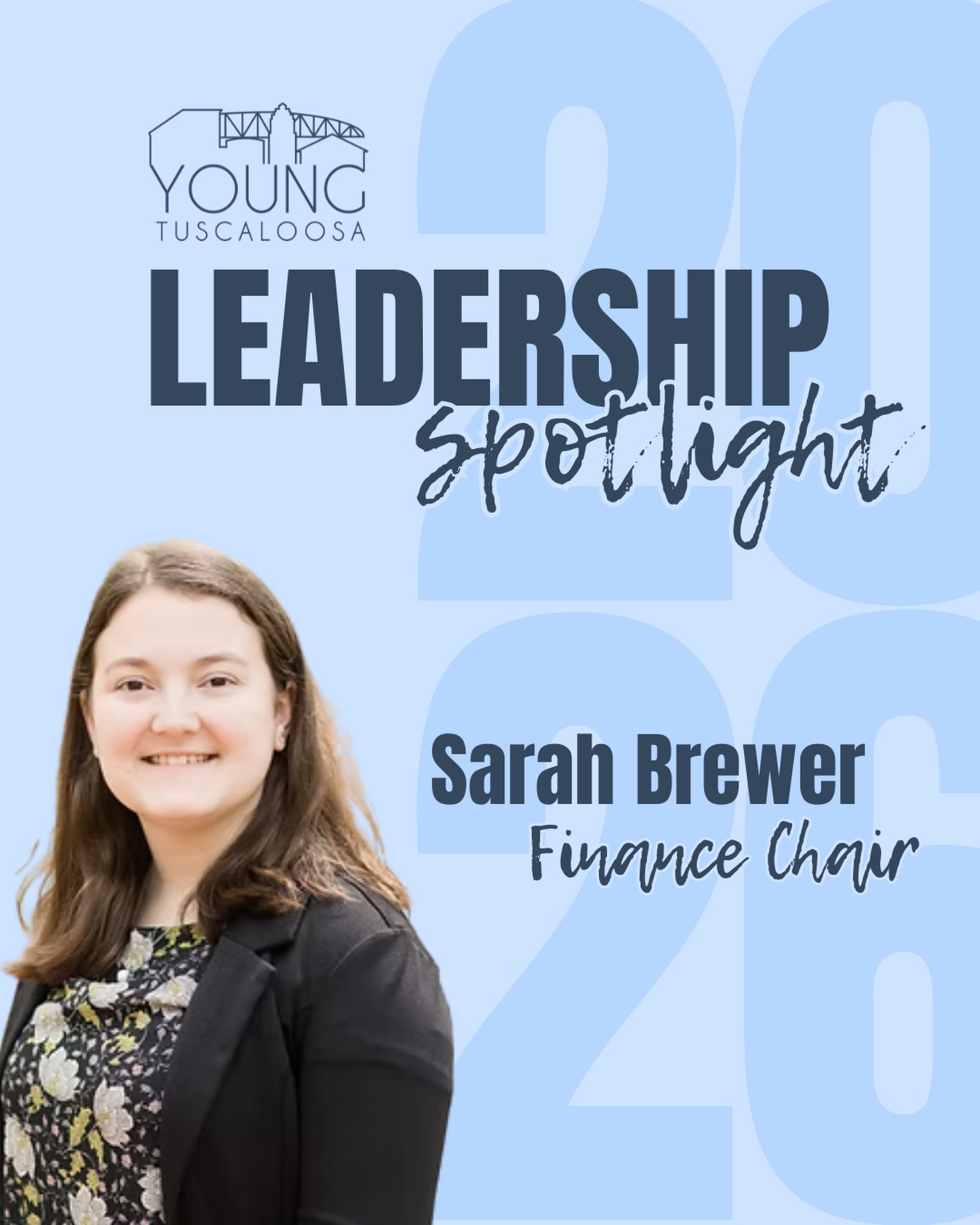 LEADERSHIP SPOTLIGHT: SARAH BREWER ✨
Our amazing Finance Chair, Sarah Brewer will be temporarily assuming the role of Chair while Chelsea is out on maternity leave! Sarah has been a dedicated member of our Steering Committee for several years and a member of YT for 5. She is a senior accountant at Jamison Money Farmer and her favorite memory with YT is attending the UA Softball game this past year! Sarah loves any book by Jules Verne and can juggle while sitting criss cross on an exercise ball 😱 Thank you Sarah for your hard work!
#YoungTuscaloosa