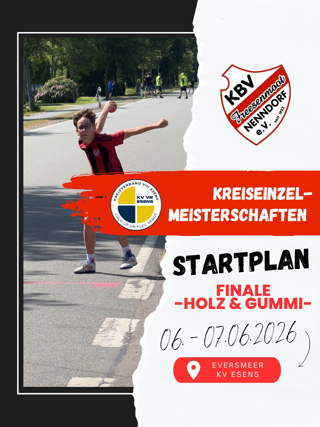 🔥 FINALE DER EINZELMEISTERSCHAFTEN 2026 🔥
Jetzt heißt es noch einmal alles geben! 💪🎯
Unsere Starterinnen und Starter beim Finale der Einzelmeisterschaften in Eversmeer mit der Holz- und Gummikugel. 🏆
Wochenlange Vorbereitung, starke Leistungen in den Vorrunden und jetzt die Chance auf die begehrten Medaillen. 🥇🥈🥉
Wir drücken allen Werferinnen und Werfern fest die Daumen und wünschen maximale Weiten, starke Nerven und den verdienten Erfolg auf der Strecke! 🍀
Lasst uns gemeinsam unsere Farben vertreten und zeigen, was im KV Esens steckt! ❤️
#Einzelmeisterschaften2026 #KVEsens #Eversmeer #Boßeln #Friesensport