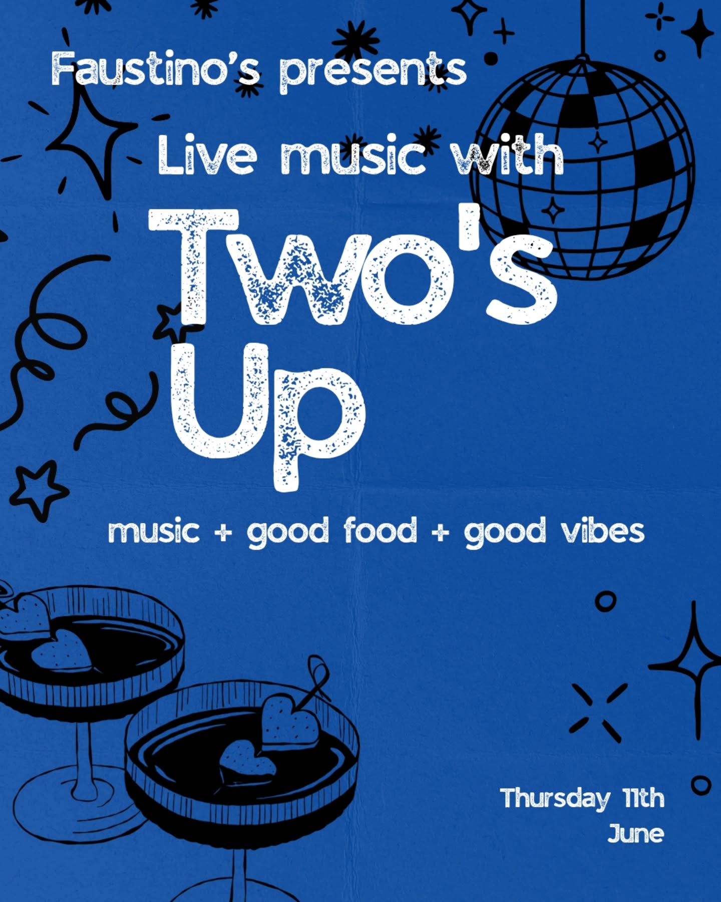 Next week at Faustino's 🎙
Live music with Two's Up.
☎️ or 📧 to book a table