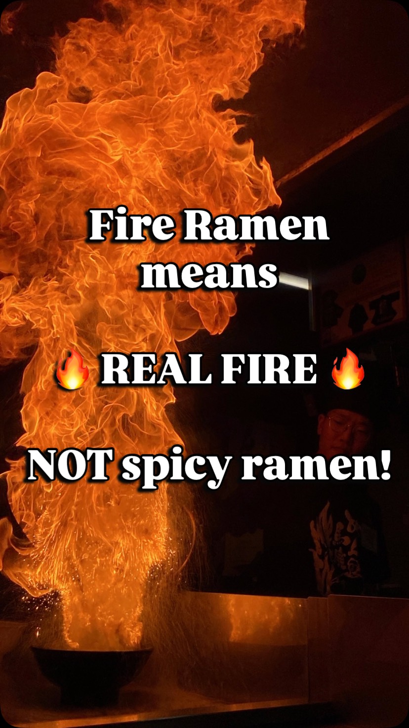 FIRE RAMEN means real FIRE, FLAMES ๐ฅ
Not a fan of spicy food? No problem! Our ramen isnโt spicy. But if youโd like to add some heat, weโll gladly serve you chili after the fire show ๐
#fireramen #menbakafireramen #kyotoramen
