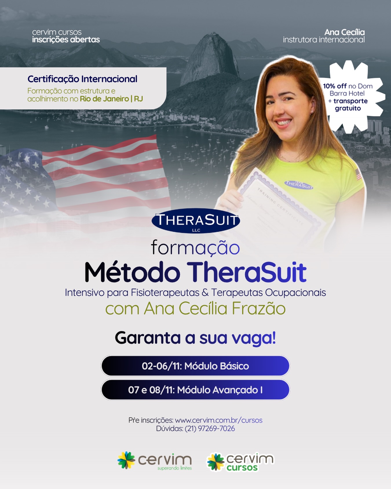 Novembro tem encontro marcado com a excelência em reabilitação intensiva!
O CERVIM, pioneiro na introdução do Método TheraSuit no Brasil, recebe Ana Cecília (EUA/Brasil) para uma imersão completa na abordagem que revolucionou a terapia intensiva neurológica. De 02 a 06/11, iniciaremos com o Curso Básico. Nos dias 07 e 08/11, receberemos o Curso Avançado (ideal para profissionais já formados no módulo básico).
Uma oportunidade única para aprofundar conhecimentos, aprimorar a prática clínica e aprender com quem é referência internacional na formação de profissionais TheraSuit.
Entre em contato conosco:
(21) 97269-7026 - Cervim Cursos.
#therasuitmethod #therasuitbasic #therasuitadvanced #cervim20anos #fisioterapiacursos