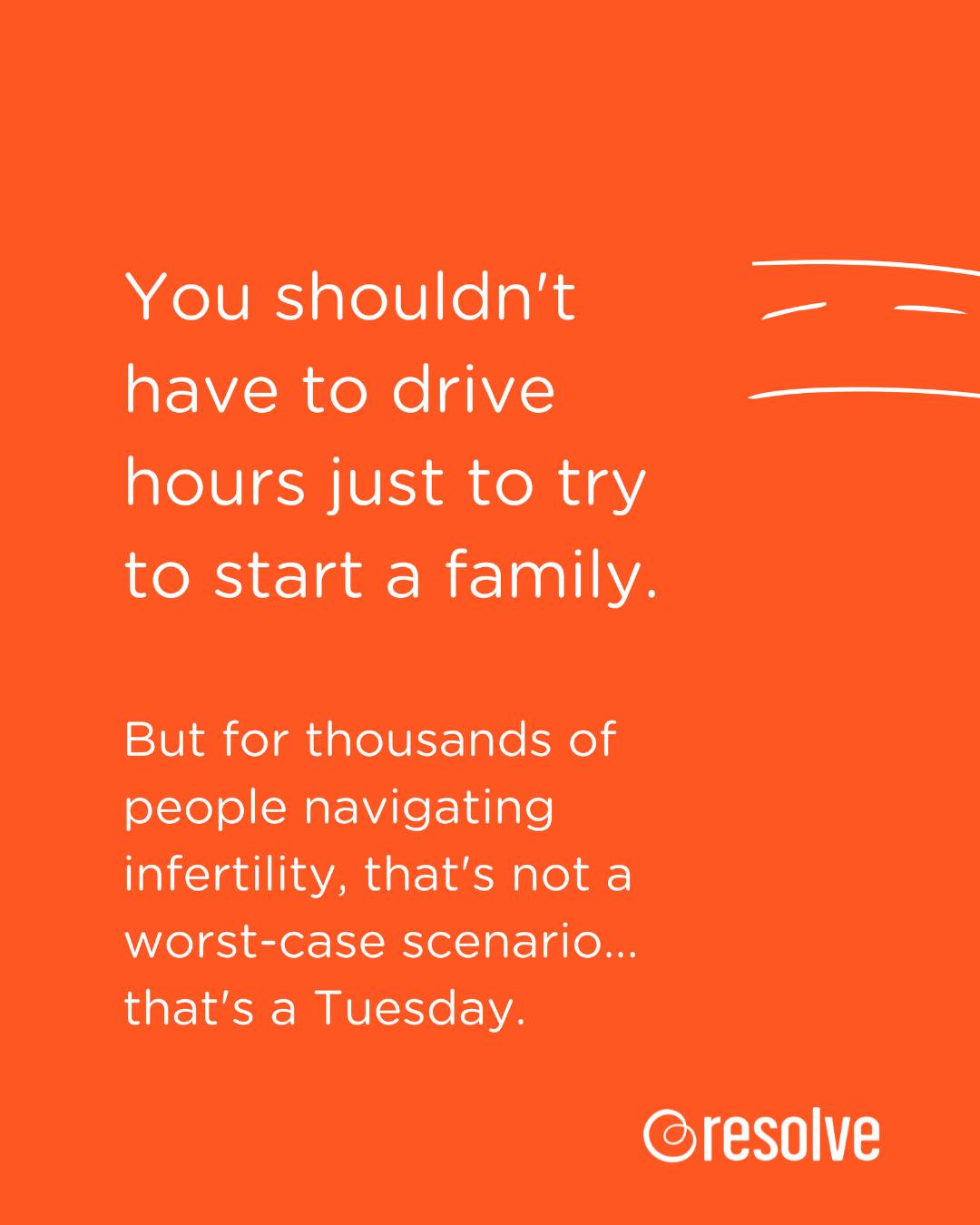 Fertility treatment isn’t always available on every corner. For thousands of people in our community, a routine tracking appointment means waking up at 4:00 AM, driving across state lines, and racing back in time for work.
Fertility deserts are a massive barrier to family building that rarely gets talked about in mainstream media.
If you are a medical provider, an advocate, or a supporter, please remember: the logistical trauma of getting to the clinic is often just as heavy as the medical treatment itself.
Drop your average travel time or mileage in the comments below to help us raise awareness for fertility deserts today. And learn more about access to care at resolve.org