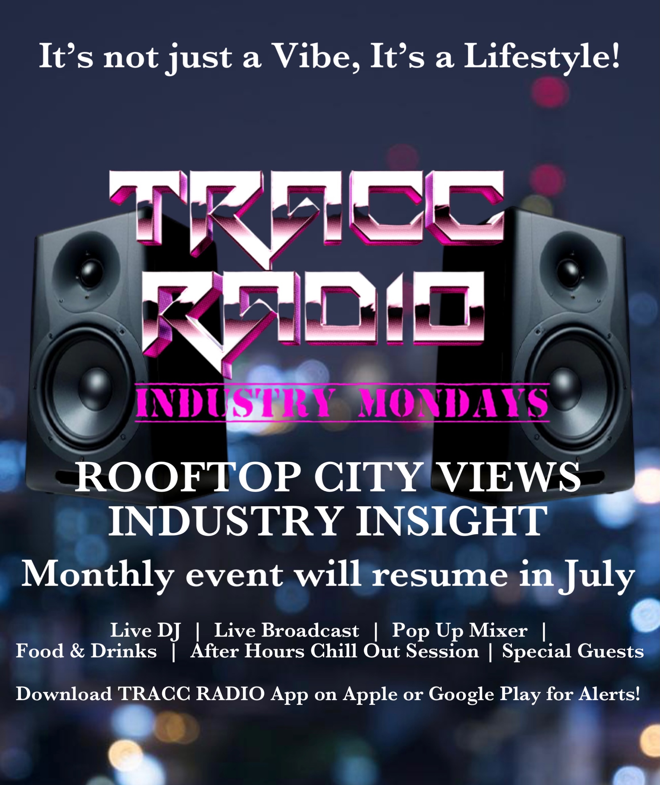 Industry Monday Summer Edition!
This month is a busy month for us, so we will resume our “Rooftop Experience” in July. Stay tuned for what we are inviting you out to for Next Week! 😉
Meanwhile music artist submit to perform live in July. Be heard worldwide live on TRACC RADIO Industry Mondays. “The Rooftop Experience”
visit https://www.traccradio.com/contact-us
