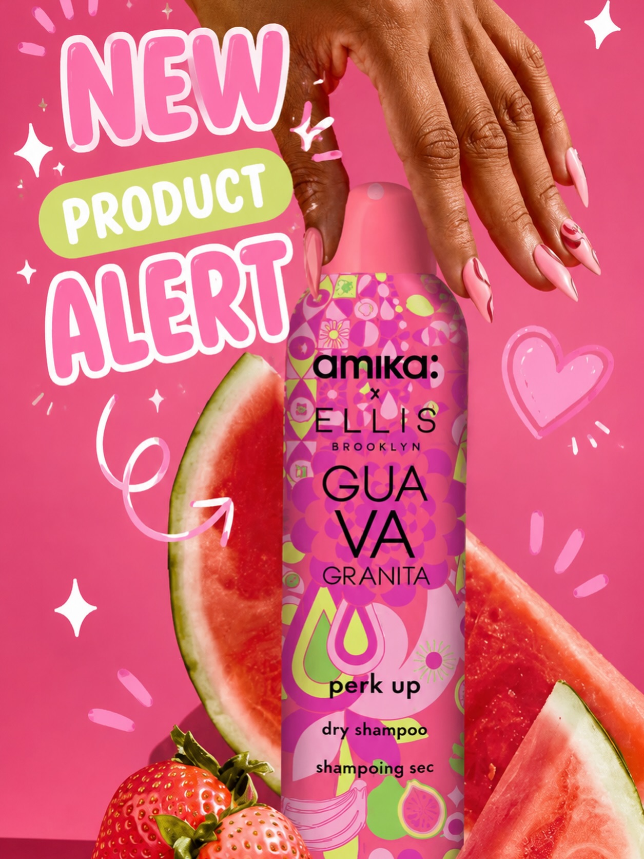 amika x Ellis Brooklyn is back + juicier than ever with this limited-edition twist on the #1 dry shampoo in the US*—made with the same clinically proven oil-removing formula you know + love, now in Ellis Brooklyn’s sweet juicy GUAVA GRANITA scent.