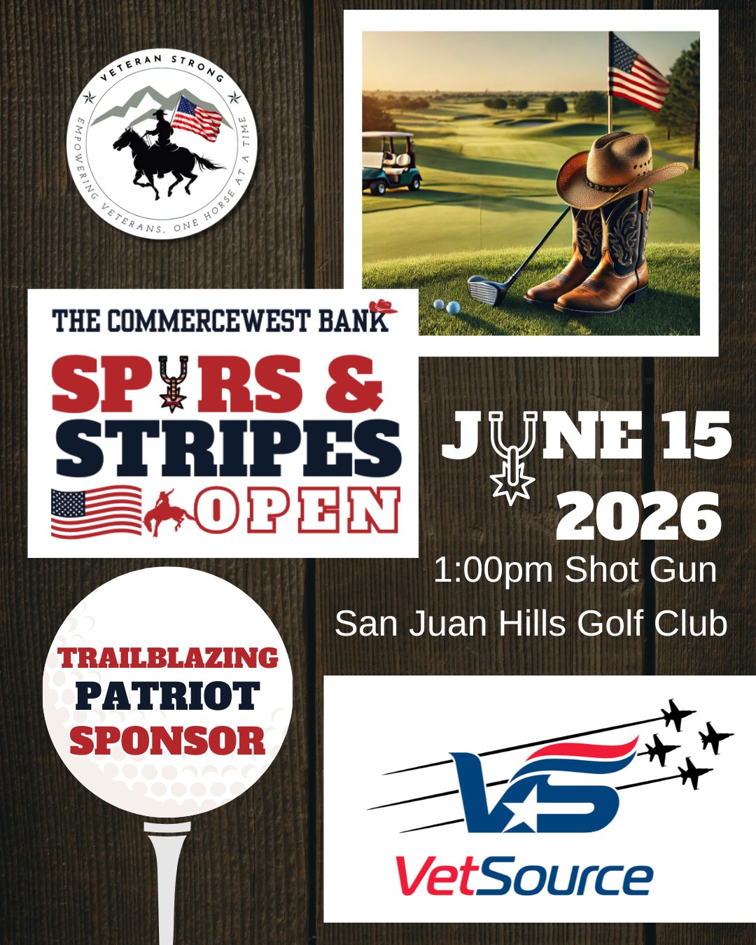 Another great partner has joined this year’s CommerceWest Bank Spurs & Stripes Open!
A heartfelt thank you to Vetsource for coming on board as a Trailblazing Patriot Sponsor. Their support helps bring this event to life and creates a meaningful impact for the veterans and families we serve.
We’re grateful for Vetsource’s support and their commitment to helping make this year’s event a success.
Registration closes tomorrow, June 4. Register today and join us on June 15 at San Juan Hills Golf Club.
www.veteranstrongusa.com/spurs-and-stripes-2026
#SpursAndStripesOpen #CommerceWestBank #Vetsource #TrailblazingPatriot #VeteranStrong #SupportOurVeterans #GolfForACause