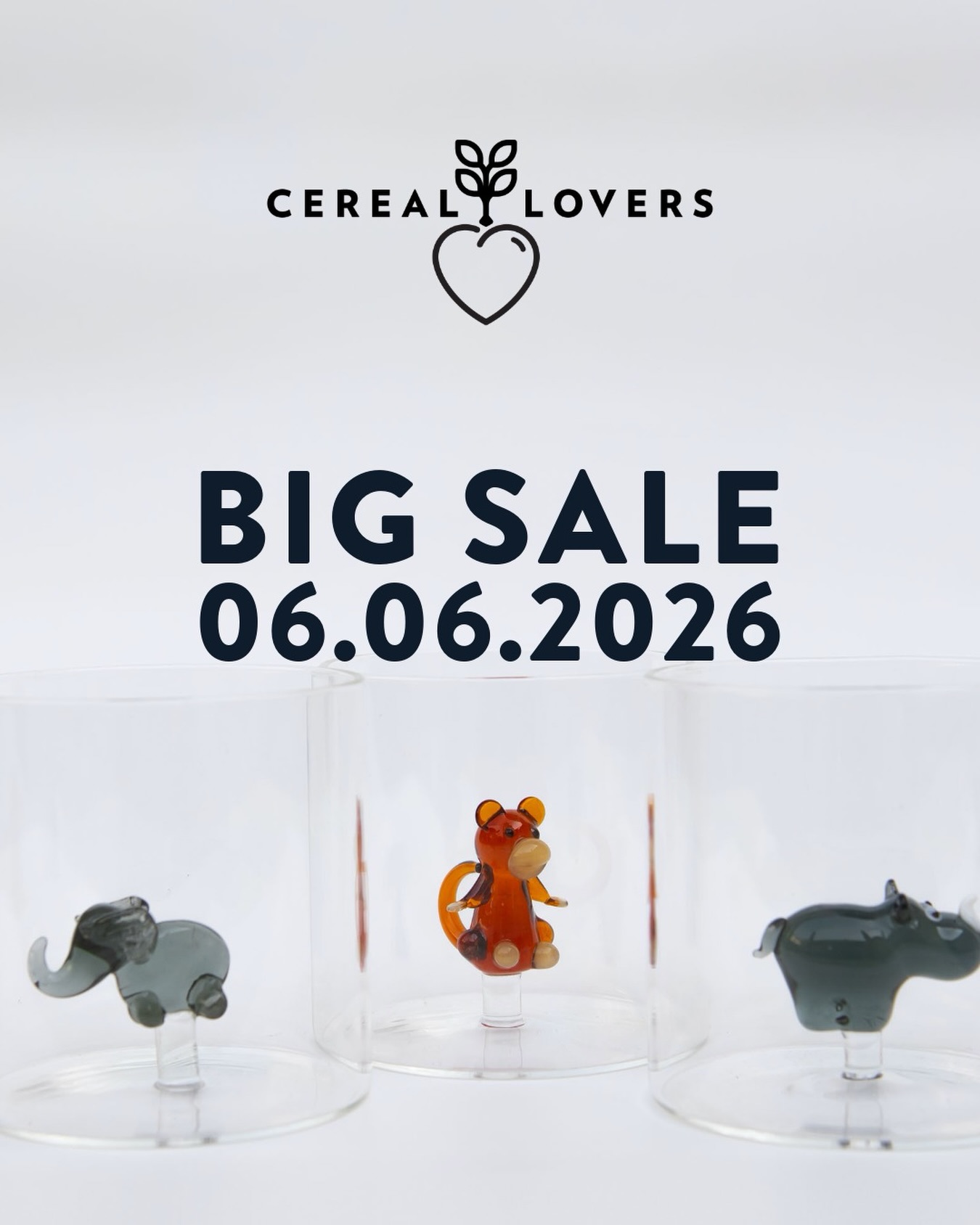 🐘🐵🦏 BIG SALE. Tiny excuses.
Some things are rare... A coffee that tastes exactly right. Finding a parking spot in Luxembourg.
And for one day only, so are these prices.
Join us on 06.06.2026 for our BIG SALE at Cereal Lovers. Expect beautiful finds, little treasures, gift ideas.
Come for a browse. Stay for a coffee. Leave with a tiny glass animal you suddenly can’t live without.
See you on Saturday. We have a feeling the elephant won’t be around for long. 🐘✨
#CerealLovers #BigSale #LuxembourgCity #LuxembourgShopping #LuxembourgLife