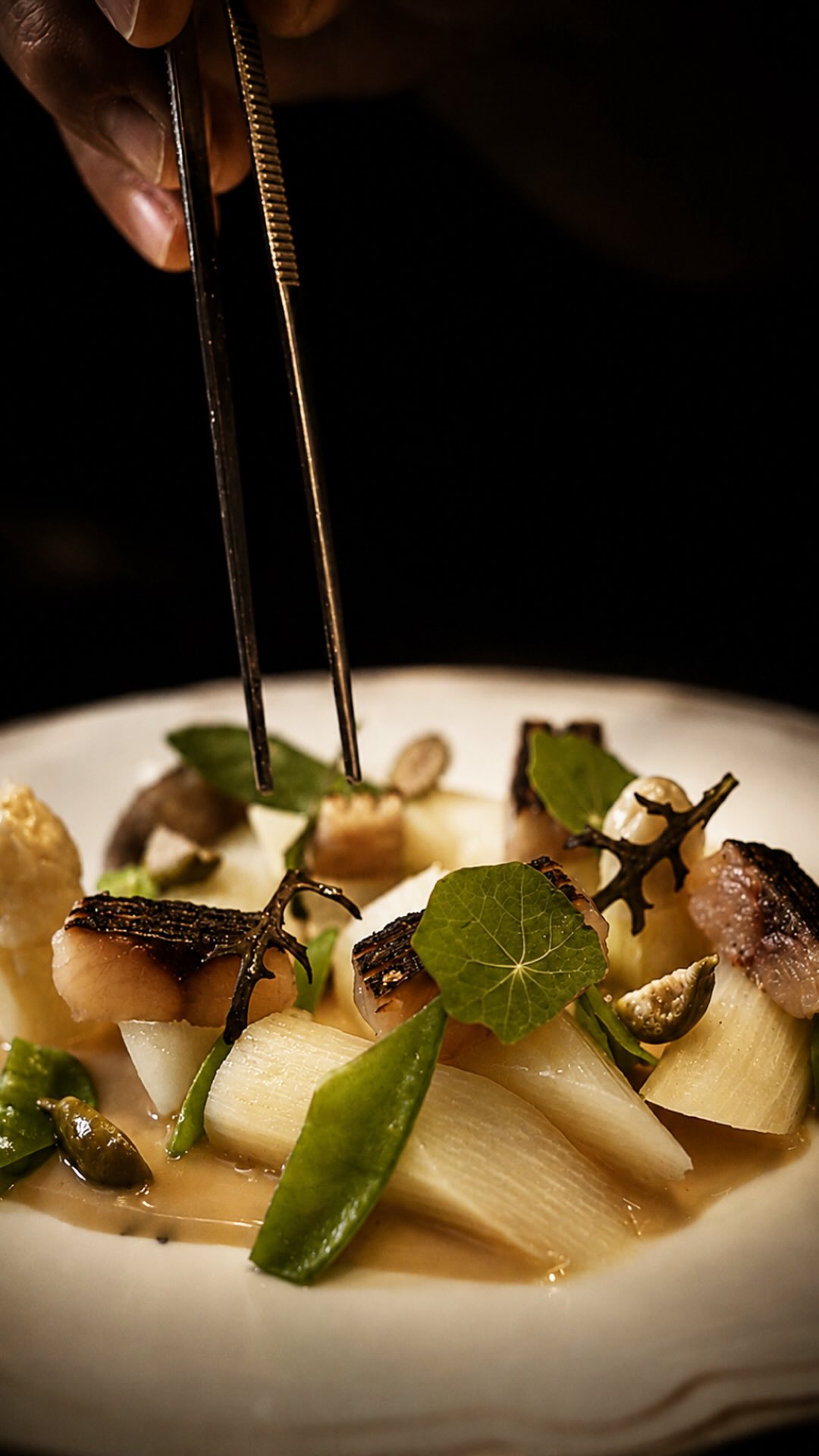 El espárrago blanco y la caballa soasada podrían parecer una pareja improbable. Hasta que aparece un miso hecho en casa y pone orden en la mesa.
Umami, brasa y elegancia sin demasiados modales.
Carrer del Cometa, 5, Ciutat Vella, 08002 Barcelona.