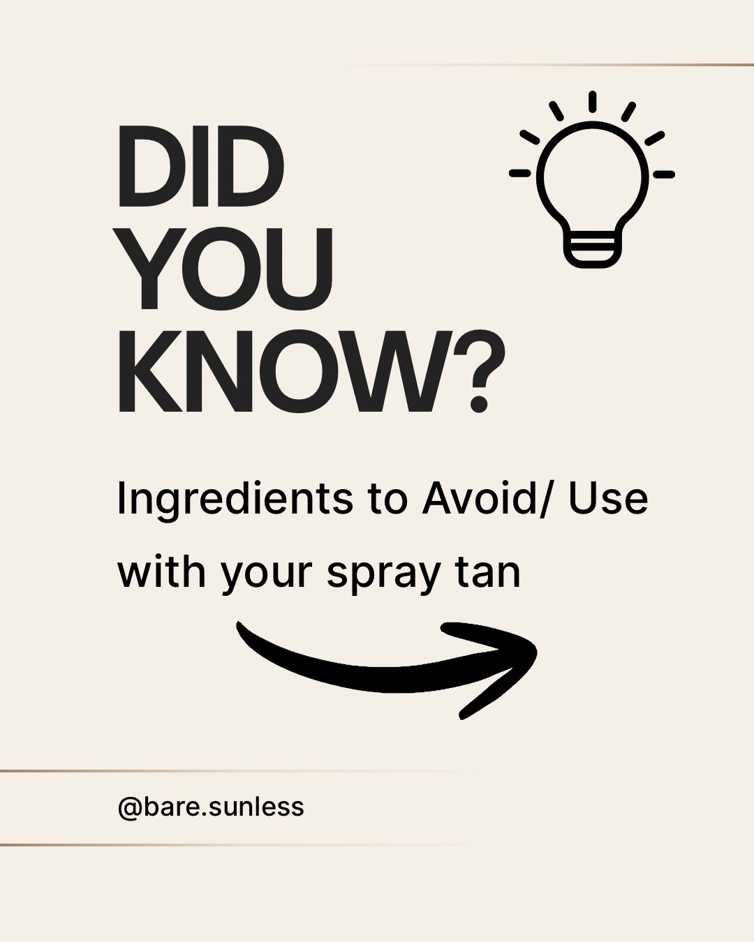 ✨ DID YOU KNOW? ✨
The products you use before and after your spray tan can make a huge difference in how your tan develops, fades, and lasts.
From hidden exfoliants to ingredients that can strip your colour faster, knowing what to look for can help you get the most out of your glow. This is what I want for every single client: longevity and a smooth, even fade 🤌🏼
👉🏼 Swipe through to learn which ingredients to avoid and which ones are spray tan friendly.
Save this post for later and let me know what ingredient surprised you the most! Let me know below!👇🏼