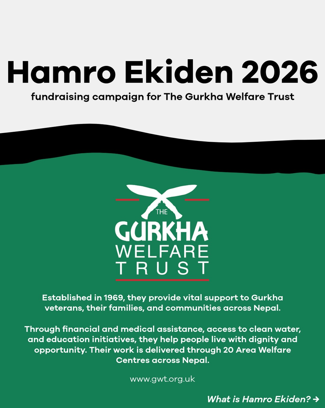 Hamro Ekiden 2026 for @gurkhawelfaretrust
This is a charity that is close to the hearts of many of us, especially those with a military background.
The Gurkha Welfare Trust provides financial, medical, and community aid to retired Gurkha veterans and their widows. Operating primarily in Nepal, the charity ensures these former soldiers who have served the British Crown for over 200 years can live their later years with dignity.
For more information about the charity:
https://www.gwt.org.uk/about-us/
Join the movement through running, volunteering or cheering on the runners.
To sign your for Hamro Ekiden Run visit the link in bio.
To volunteer link will be available soon.
Full itinerary of the event will be posted in August.