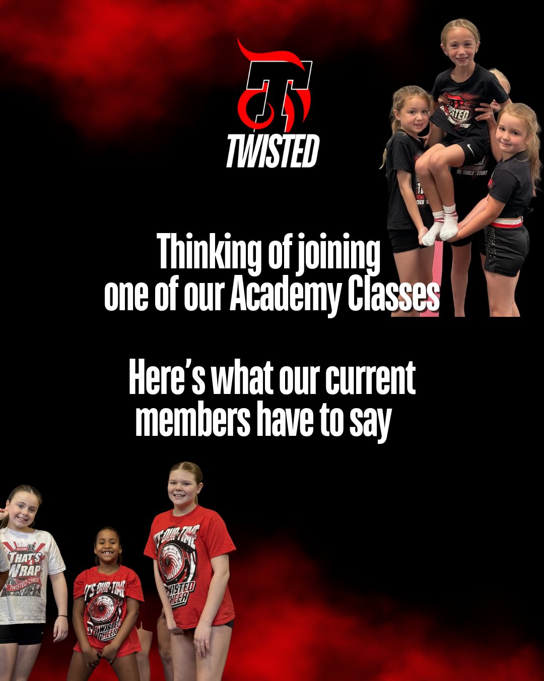 Have you ever wondered what our Academy classes are like? We have openings in our Academy
Classes right now. Try a new sport and get a feel for cheerleading before the start of next season. Follow the link in our bio to find out more 📣❤️-————‐——————————————‐-———
- 📧 admin@twistedcheeranddance.co.uk
- 📱www.twistedcheeranddance.co.uk
- 📞 01923 372808
-————‐——————————————‐-———