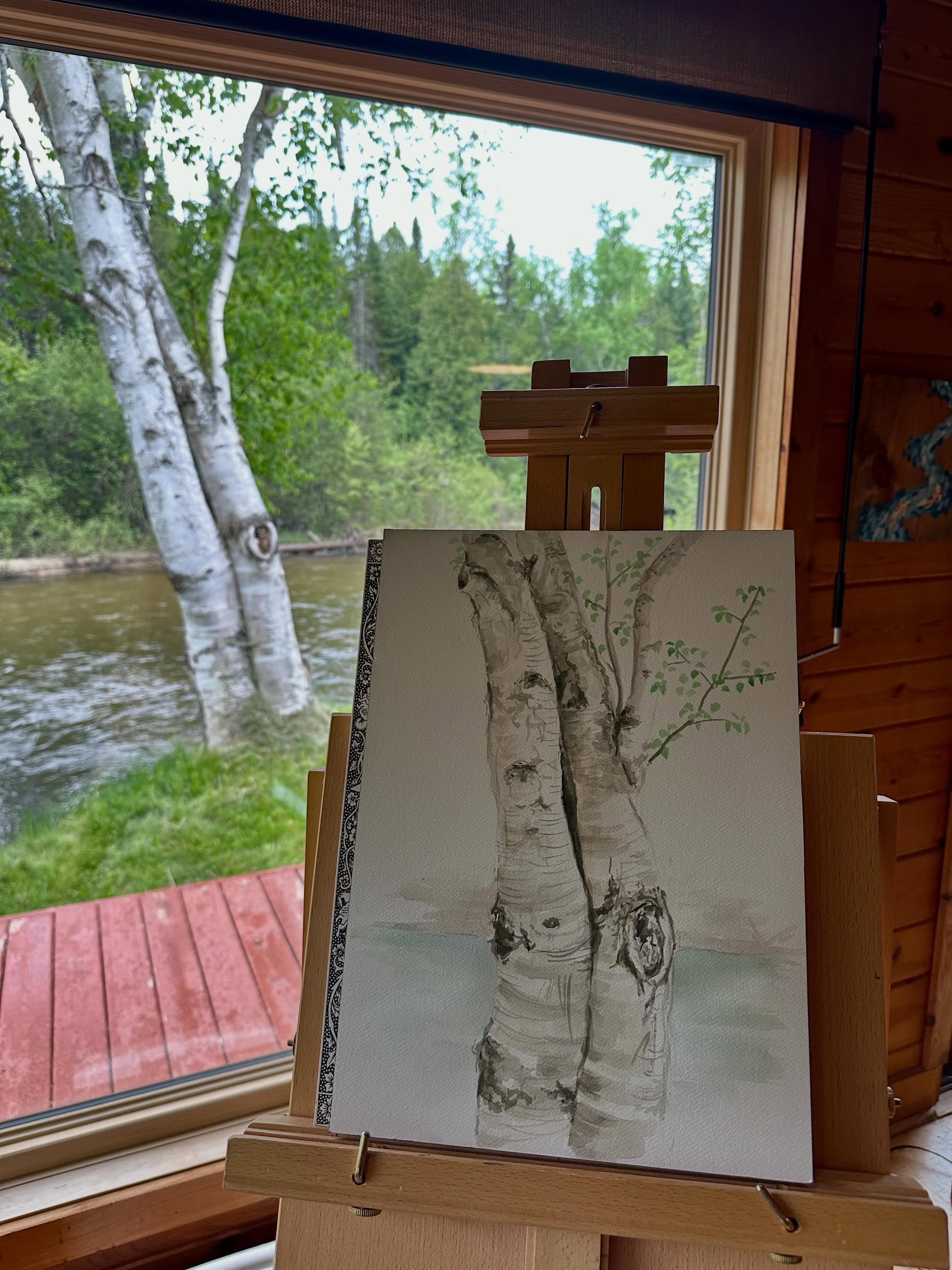 Watercolor painting from our cabin in Michigan #watercolor #downbytheriver #creatingtimeforlife #michigan #janecampart