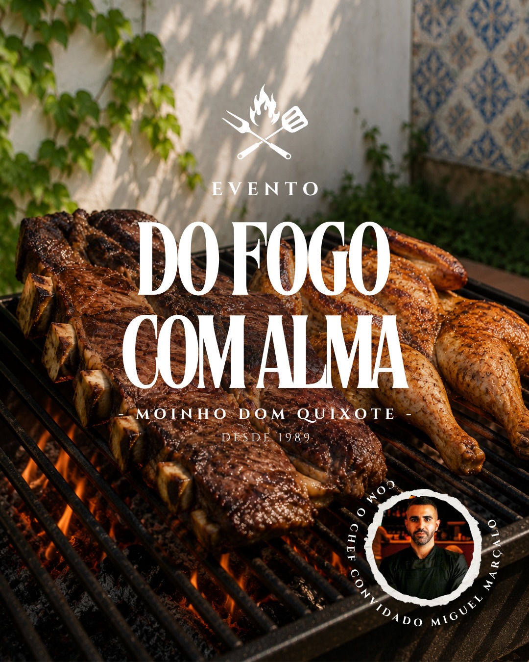 🔥 NOVA DATA: Do Fogo Com Alma | 11 de Junho
Há algo de especial quando o fogo é o ponto de encontro!
No dia 11 de junho, o Moinho Dom Quixote recebe novamente o Chef Miguel Marçalo (@chefmarcalo) para mais uma edição do Do Fogo Com Alma, uma celebração da cozinha de brasa, da partilha e dos sabores que aproximam Portugal e Brasil à mesma mesa.
Porque o fogo cozinha os ingredientes. Mas é a alma que dá sabor aos encontros.
Escolha entre 3 opções de Menu:
🔥 Menu Brasa & Fumo
🌿 Menu Vegetariano
🌱 Menu Vegano
Veja os menus completos no carrossel e no nosso Moinho Blog.
E porque os bons encontros merecem uma boa banda sonora, a partir das 15h teremos uma Vinyl Session com DJ Tiago Tocha (@djtiagotocha), numa viagem musical por diferentes partes do mundo.
Entre a natureza, o mar, o fogo e a música, convidamo-lo a viver mais uma experiência feita de sabores, encontros e alma.
📅 11 de Junho
🕐 A partir das 13h | DJ Set a partir das 15h
🔗 Reservas para grupos em moinhodomquixote.com/reservas
#MoinhoDomQuixote #DoFogoComAlma #Sintra
_______________
🔥 NEW DATE: From Fire With Soul | June 11th
There is something special about gathering around a fire!
On June 11th, Moinho Dom Quixote welcomes back guest Chef Miguel Marçalo (@chefmarcalo) for another edition of From Fire With Soul, a celebration of live-fire cooking, shared moments and the flavours that connect Portugal and Brazil around the same table.
Because fire cooks the ingredients. But soul gives flavour to every gathering. Let’s see the special menus?
🔥 Fire & Smoke Menu
🌿 Vegetarian Menu
🌱 Vegan Menu
Discover the full menus and prices in the carousel and on our Moinho Blog!
And because great gatherings deserve a great soundtrack, from 3pm onwards we’ll be joined by DJ Tiago Tocha (@djtiagotocha) for a special vinyl session featuring sounds from around the world.
📅 June 11th
🕐 Lunch from 1pm | DJ Set from 3pm
Between nature, the ocean, fire and music, we invite you to join us for another experience filled with flavour, connection and soul.
🔗 Group bookings at moinhodomquixote.com/reservas
