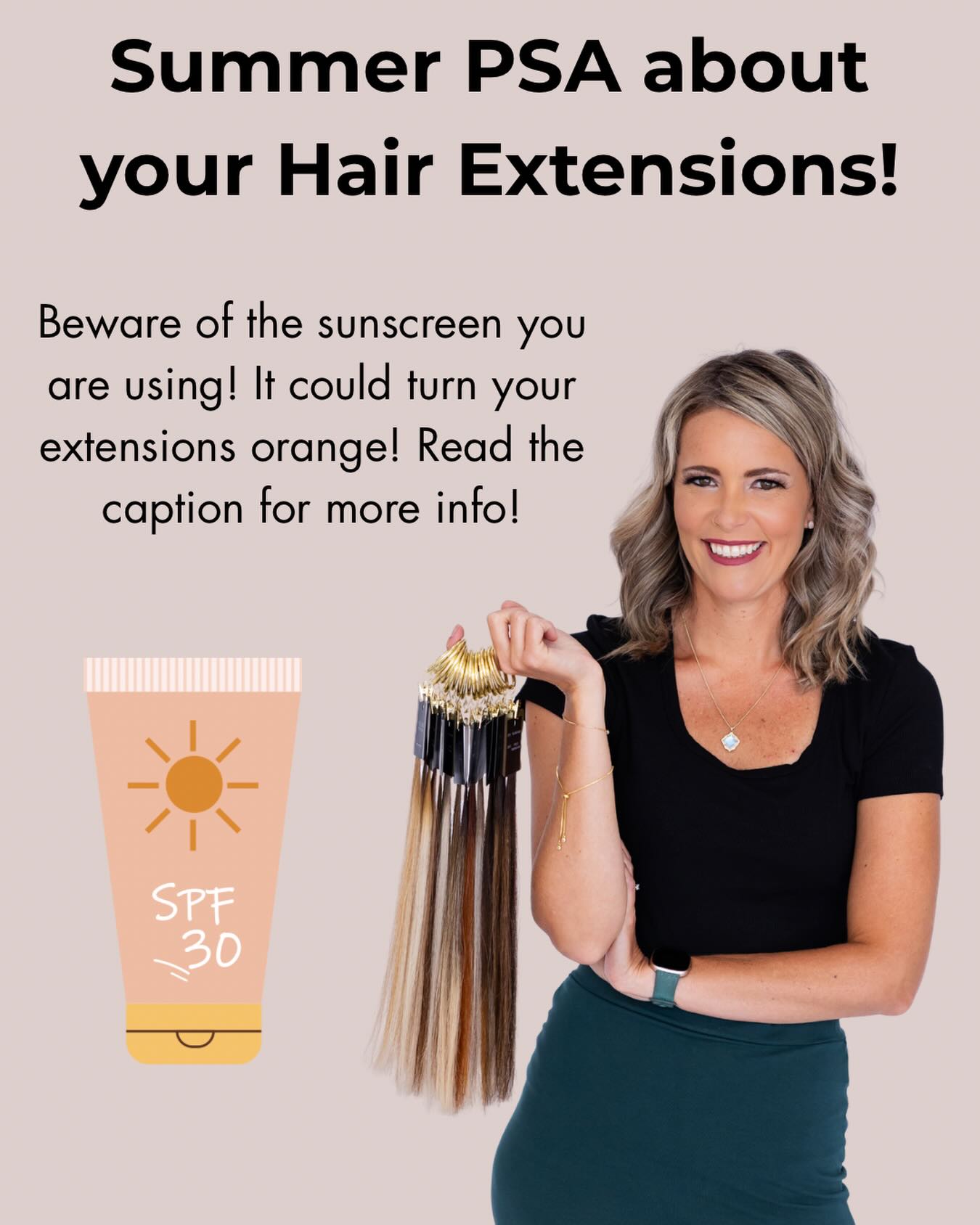 ☀️ Blonde extension girls, this is your summer PSA.
You spend good money on beautiful blonde hair, so let’s make sure your sunscreen isn’t secretly working against you.
Many chemical sunscreens contain an ingredient called avobenzone. When avobenzone comes into contact with minerals like iron in water, it can cause blonde extensions to develop an unwanted peachy, pink, or orange discoloration. Unfortunately, this staining can be difficult—and sometimes impossible—to completely remove.
Before heading to the pool, lake, beach, or your next vacation:
✨ Check your sunscreen label for avobenzone.
✨ Consider choosing a mineral sunscreen made with zinc oxide and/or titanium dioxide instead.
✨ Apply sunscreen before getting dressed and allow it to fully absorb.
✨ Keep your hair off sunscreen-covered shoulders and backs whenever possible.
Your extensions are an investment, and a little prevention now can save a lot of frustration later.
Have questions about keeping your extensions looking their best all summer long? Send me a message—I’m always happy to help. 🤍
#coloradohairstylist #coloradohairextensions #coloradospringshairextensions #downtowncoloradosprings #coloradospringshairsalon