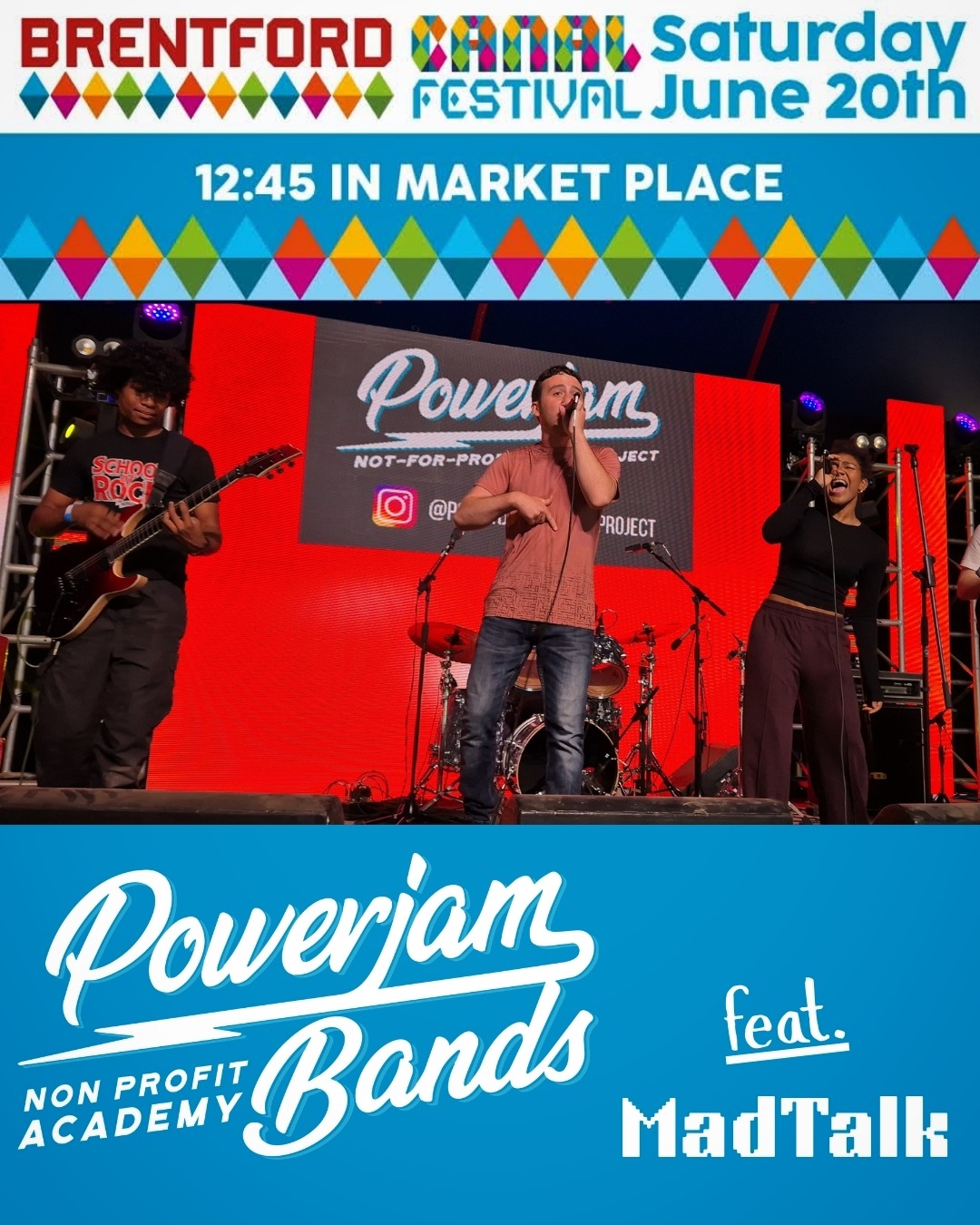 @powerjambands (the local non-profit music academy) are back at @brentford_canal_festival on June 20th! This year, performing in the Market Place at 12:45pm, don’t miss ‘MadTalk’, just one of Powerjam Bands' many talented young bands!
#brentford #brentfordcanalfestival #summerfestivals #madtalk #powerjambands