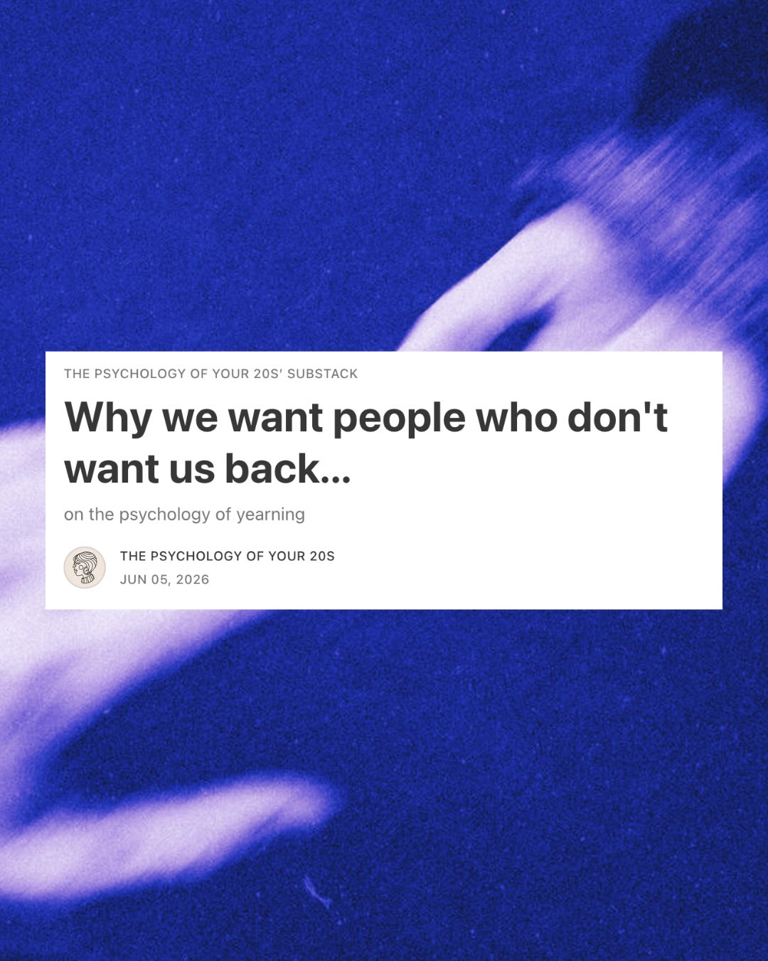 Why we want people who don’t want us 🤍
For the full article comment ‘ARTICLE’ and I’ll send you the link straight to your DMs
Happy reading. Full episode of this also wherever you get your podcasts!
#yearning #heartbreak #unrequitedlove #substackarticle #psychologytips