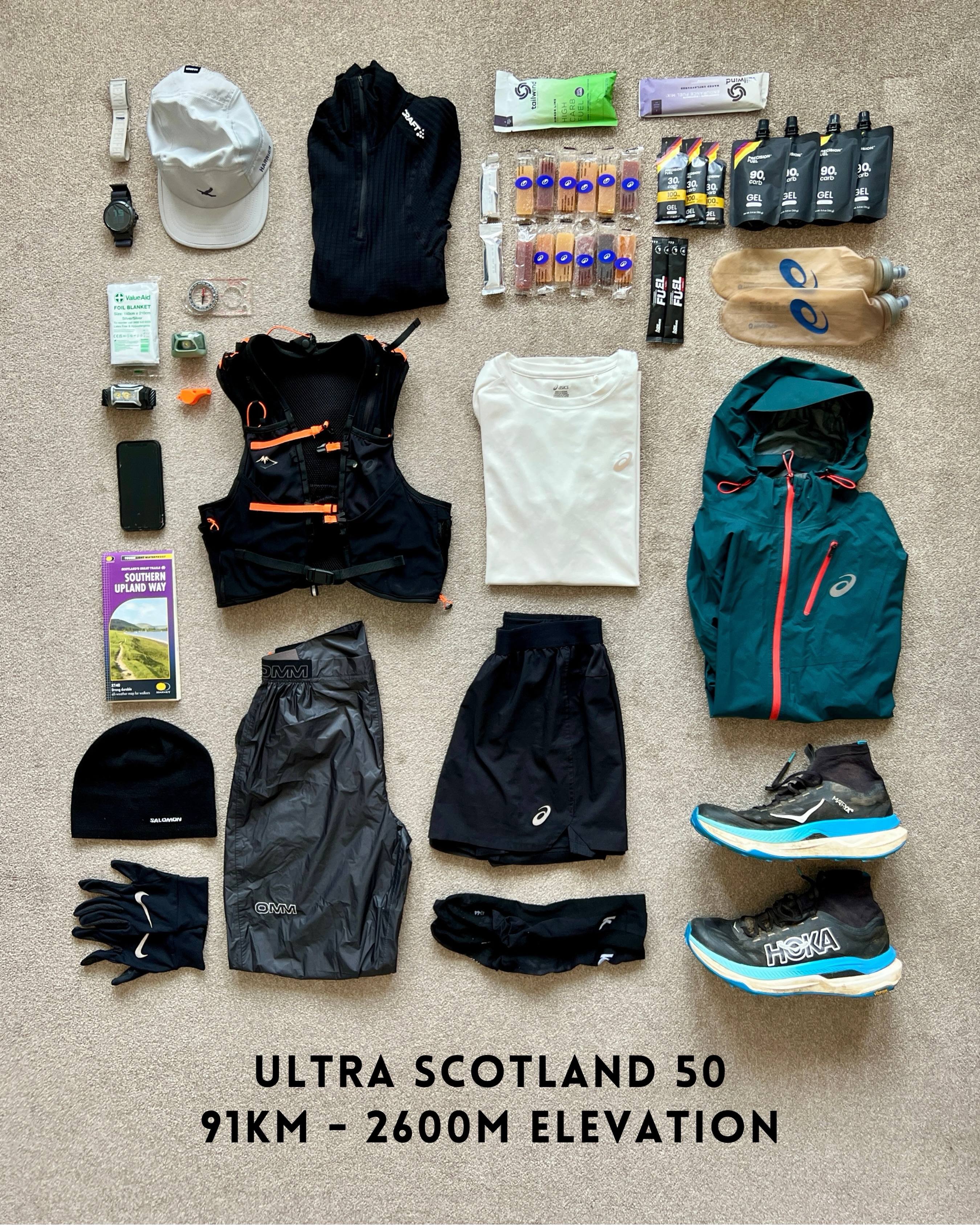 Getting ready for @ultra_scotland 50 miler!
Physically I could’ve been better, but the head is in a good place👌🏻 My strategy is simple: 90g of carbs and 500ml of water per hour, run hard and be proud of myself when I cross the finish line 🫡 Whatever happens, happens