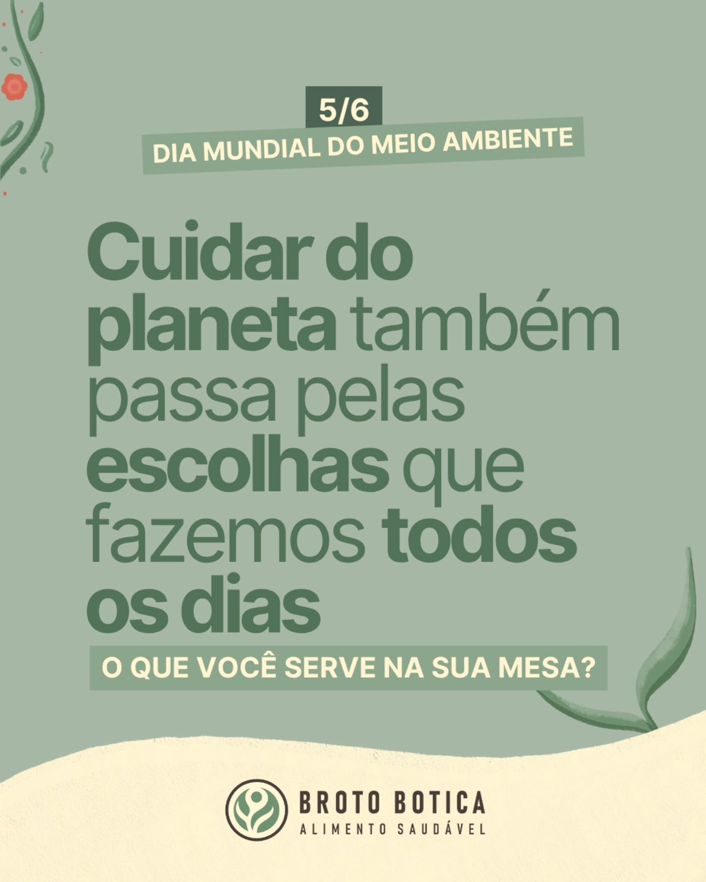💚 O que você serve na sua mesa?
Neste Dia Mundial do Meio Ambiente, convidamos você a refletir sobre como pequenas escolhas do dia a dia podem gerar grandes impactos.
No Broto Botica, acreditamos que uma alimentação mais consciente começa pela escolha de produtos de qualidade, produzidos por marcas que valorizam o respeito ao meio ambiente, a produção responsável e ingredientes de verdade.
Nossa curadoria reúne alimentos que unem sabor, bem-estar e compromisso com práticas mais sustentáveis.
Hoje celebramos todas as escolhas que contribuem para um futuro melhor — para nós, para as próximas gerações e para o meio ambiente.
E você, o que serve na sua mesa quando o assunto é cuidar do planeta? 🌱✨
#DiaMundialDoMeioAmbiente #BrotoBotica #ConsumoConsciente #Sustentabilidade #AlimentaçãoNatural
