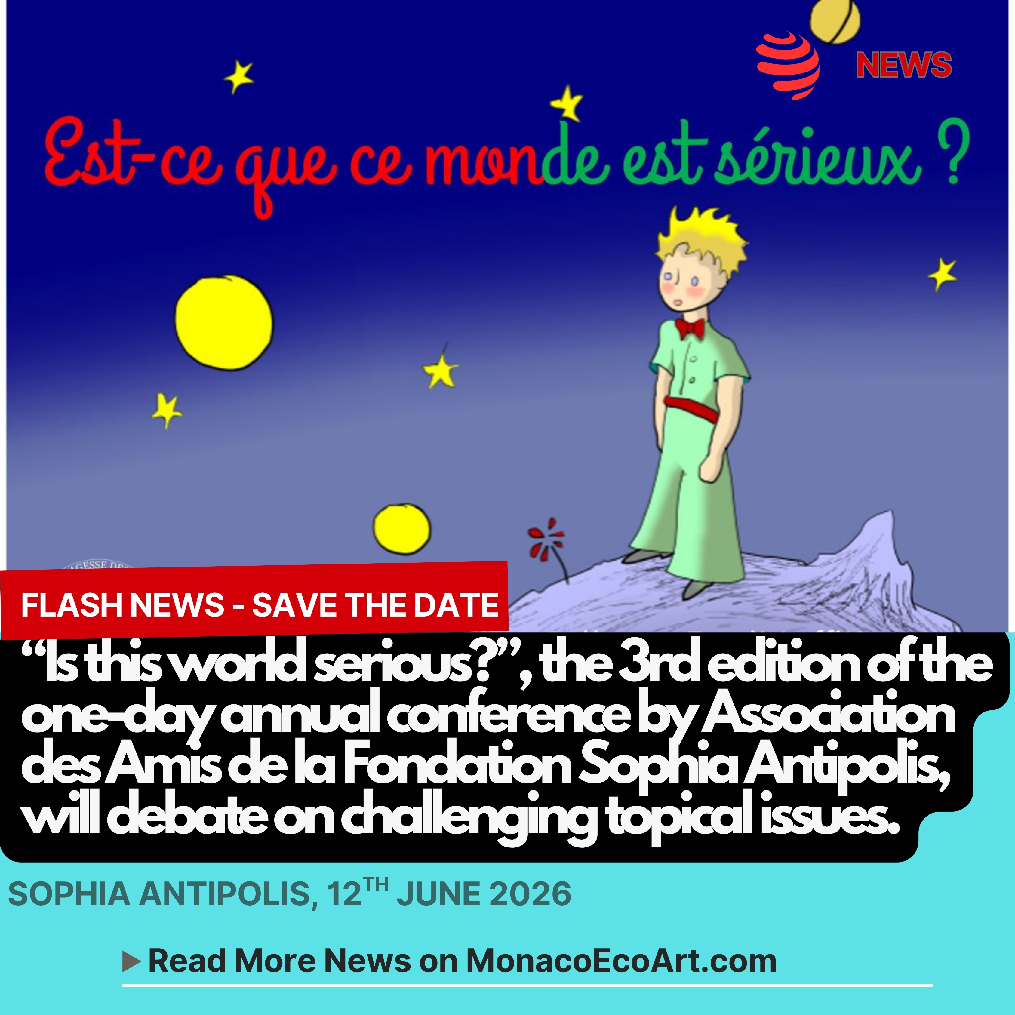 @mo.eco_art MonacoEcoArt.com #flash #latest #news #savethedate #governance #climatechange #wellbeing #water #management #AI #technology #health 🇲🇨🇲🇫🌐On Friday the 12th June 2026, the third edition of the one-day annual #conference by Association des Amis de la Fondation Sophia Antipolis (Association of Friends of the Sophia Antipolis Foundation) will be held at the Grand Amphi Mozart, École MINES Paris PSL (Campus Pierre Laffitte), Sophia Antipolis to debate through a #multidisciplinary approach, trying to answer a #question: "Est-ce que ce monde est sérieux ?” (Is this world serious?) 👥♻️The rendezvous aims to take stock of today’s world and explore how to turn crises into opportunities, through seven major #topics led by fourteen #experts: 1. Climate and 2. Resources: Extreme weather, water management, and rising water levels; 3. Society and 4. Well-being: Food, health, and mental health in the face of digital technology; 5. Technology: the opportunities and dangers of Artificial Intelligence; 6. Governance & 7. Culture: Geopolitical issues and the place of art in our societies 🗣️Among the distinguished speakers, Dr Nathalie Hilmi, Section Head of Environmental Economics at @centre_scientifique_monaco , Professor Alain Bauer, Professor Emeritus of Criminology at the Conservatoire National des Arts et Métiers @lecnam (French National Conservatory of Arts and Crafts), Isabelle Grenier, Astrophysics at Commissariat à l'Énergie Atomique et aux Énergies Alternatives @cea_officiel (French Atomic Energy and Alternative Energies Commission), and Karine Durand, Journalist with focus on in environmental issues and extreme weather phenomena, will attend the round tables 🏛️👨🎓 The Association of Friends of the Sophia Antipolis is a prestigious foundation based at the Sophia Antipolis Technopole (Nice), addressed to future generations by combining #sustainability with human-centric technology, #society can shift from merely surviving ecological #crises to building equitable, resilient, and thriving #communities worldwide ℹ️ To know more about it please contact: lesamisdelafsa@gmail.com 📸 © @sophia.antipolis - Layout and Contents by: © MonacoEcoArt