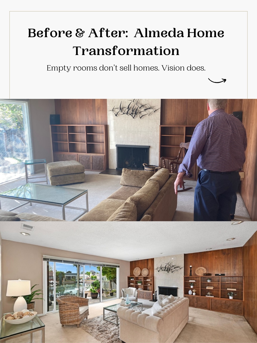 Some homes already have the features buyers want.
The right staging helps them finally feel it.
At 630 Larchmont Isle, our goal was to brighten the spaces, soften the heavy areas, and keep the waterfront views front and center. The transformation completely changed how the home flowed both online and in person.
Because buyers are not just looking at rooms. They are imagining their life there.
Have an upcoming East Bay listing that needs a stronger first impression? Let’s start the conversation!