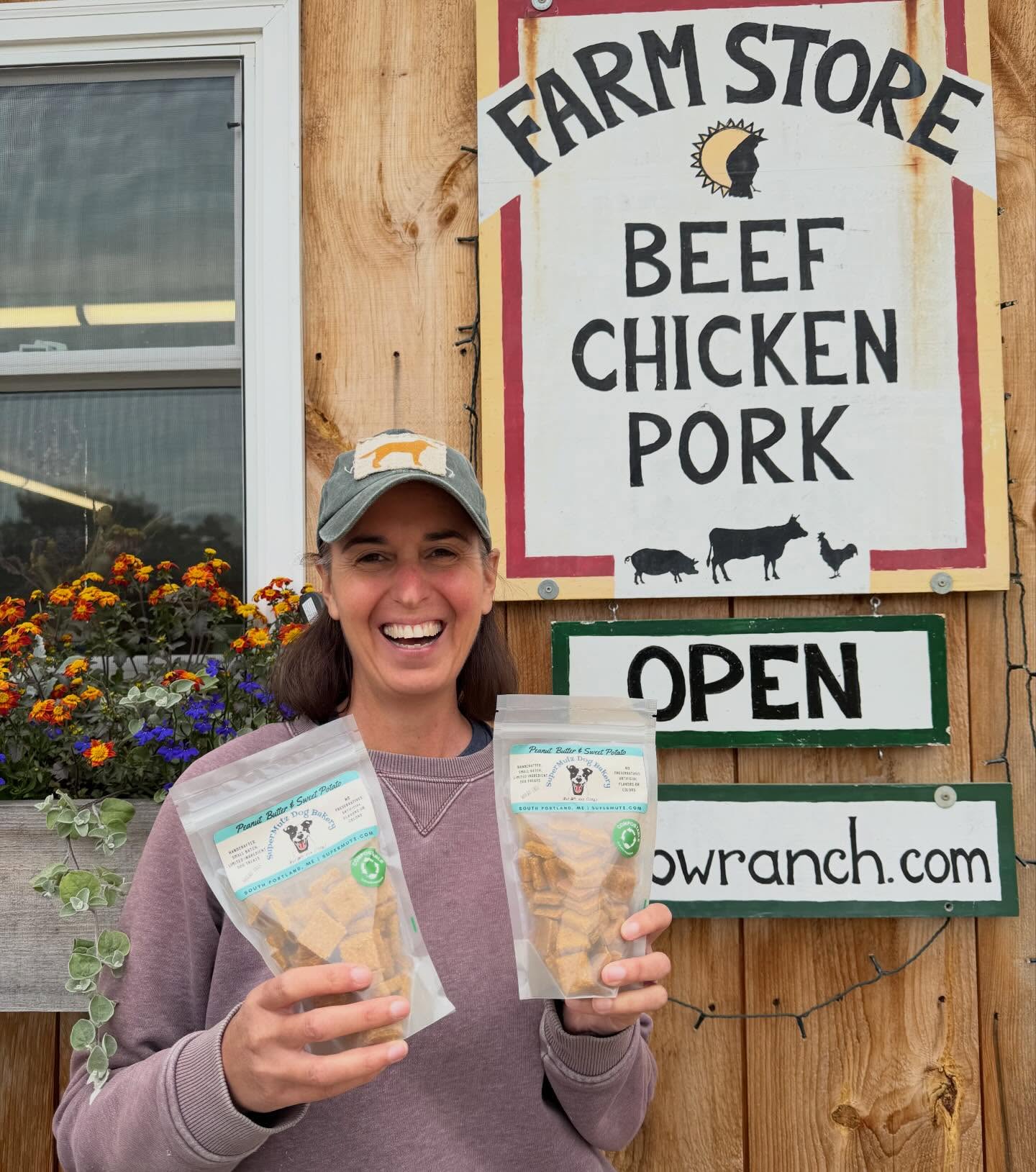 New Product Alert! Monica from SuperMutz dropped off some pup approved dog treats at the Farm Store today. With only 3 ingredients these dog biscuits are simple and delicious.
We have a bunch of customers who come for dog bones and liver for their doggos. Some shelf stable dog treats are the perfect addition for pocket treats. Bonus: the packaging is 100% compostable!