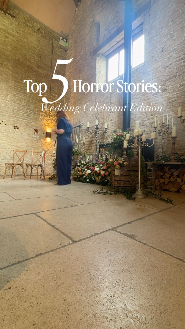 Top 5 Wedding Ceremony Horror Stories and how to avoid 👇🏼
.
1. No reserved seating for family members - make sure you have reserved seats with names on, not just ‘this seat is reserved’
2. Music too quiet / stops / won’t play - make sure your playlist is downloaded so you’re not relying on wifi. Use wires instead of Bluetooth and if possible book live music for your ceremony and none of these things will happen
3. “Please be upstanding” before they’re ready to walk in - make sure you are completely happy and ready to walk in before your coordinator gives the thumbs up.
4. Heavy rain for an outdoor ceremony - bury a sausage, pay an Etsy witch, have a contingency plan and use a celebrant who can be flexible with timings while the rain passes!
5. “I forgot to write my vows!” - ok there’s no excuse for this one and it’s only happened to me once BUT start your vows early, give yourself plenty of time and set a reminder in your phone if you have to! If I am your celebrant I will ask for your final vows the week of the wedding to avoid the last minute panic before the ceremony.
.
Despite all this, I’ll let you into a little secret, if things do go wrong on your wedding day, most of the time you won’t even notice and if you do, you won’t care by then because you’re living your best life with your favourite people! 🫶🏼
.
Don’t forget to save and share if you know someone who may need a reminder about any of these things, especially point 5! 😅