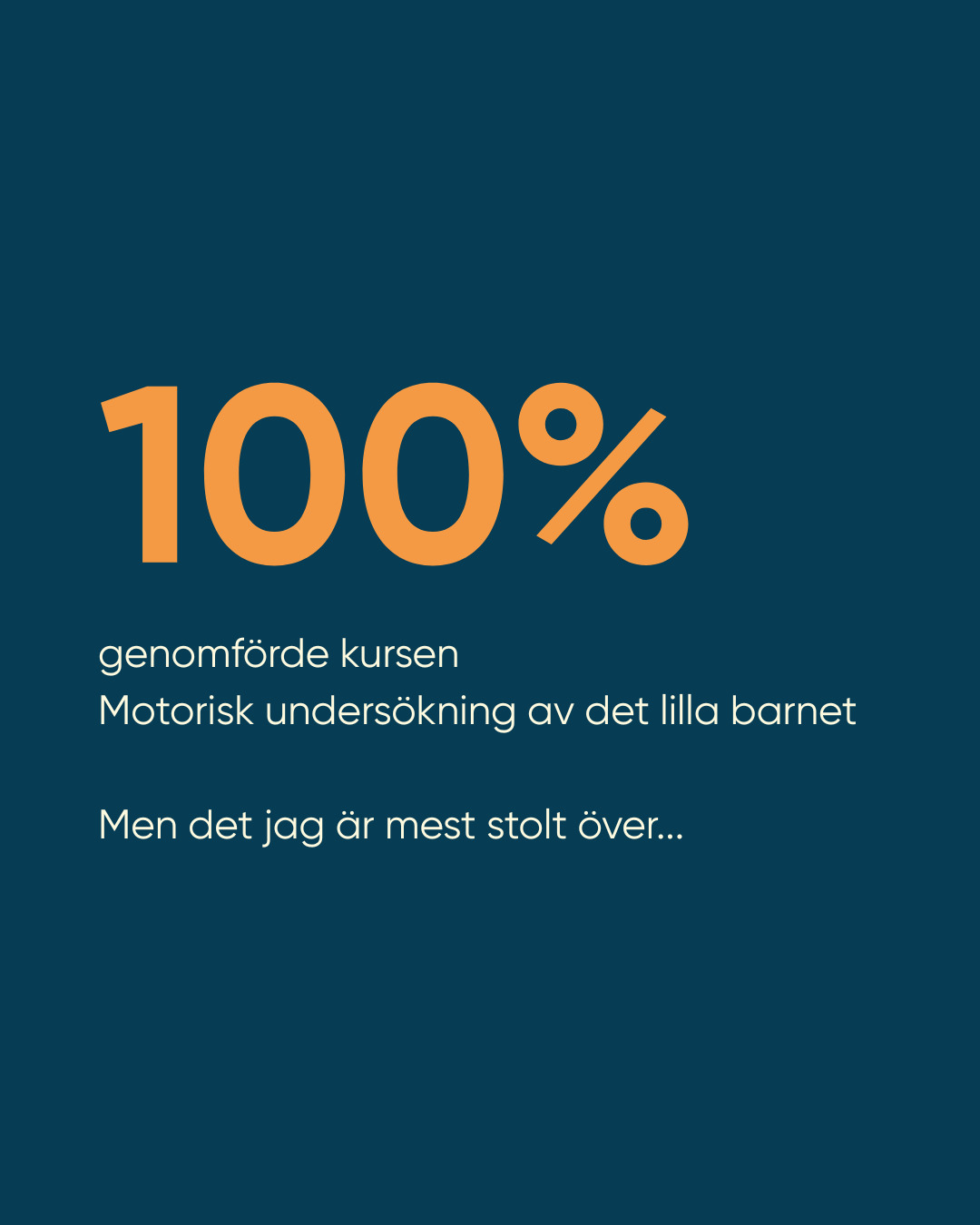 Alla deltagarna genomförde årets kursomgångar av Motorisk undersökning av det lilla barnet.
Men det är inte siffran jag är mest stolt över.
Det är att få läsa deltagarnas egna ord om ökad trygghet, bättre struktur, nya sätt att observera barns rörelser och modet att lita på sina kliniska bedömningar 💛
Under fyra månader har deltagarna observerat, reflekterat, diskuterat, tränat och utvecklat sina färdigheter i att undersöka och bedöma spädbarns motorik.
Tusen tack för ert engagemang, alla kloka frågor och generösa diskussioner. Det har varit så roligt att få följa er resa ⭐