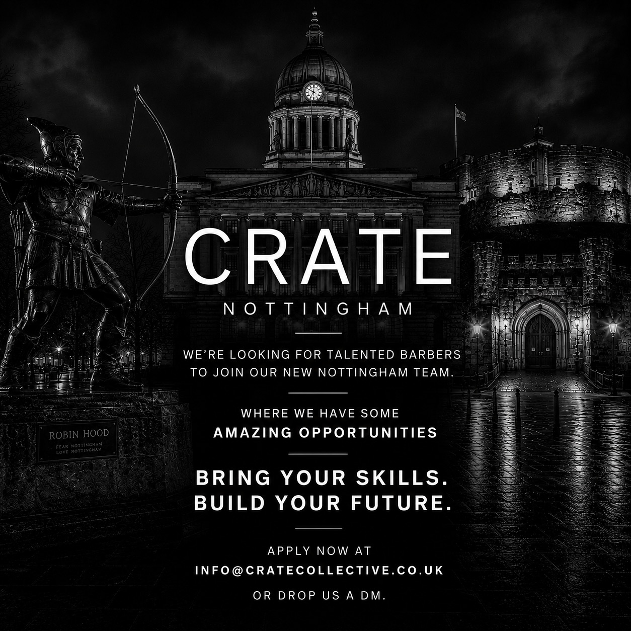 NOTTINGHAM 📍
We’re growing and looking for talented barbers to join our new Nottingham team.
If you’re passionate about your craft, take pride in delivering exceptional service, and want to be part of a modern, ambitious barbering brand, we’d love to hear from you.
We have some amazing opportunities available.
Bring your skills. Build your future.
Apply now at:
📧 info@cratecollective.co.uk
Or drop us a DM.
#CrateCollective #CrateNottingham #BarberJobs #BarberLife #Barbering #Nottingham #NottinghamBarber #MensGrooming #BarberWanted #JoinOurTeam #Barbershop #CareerOpportunity