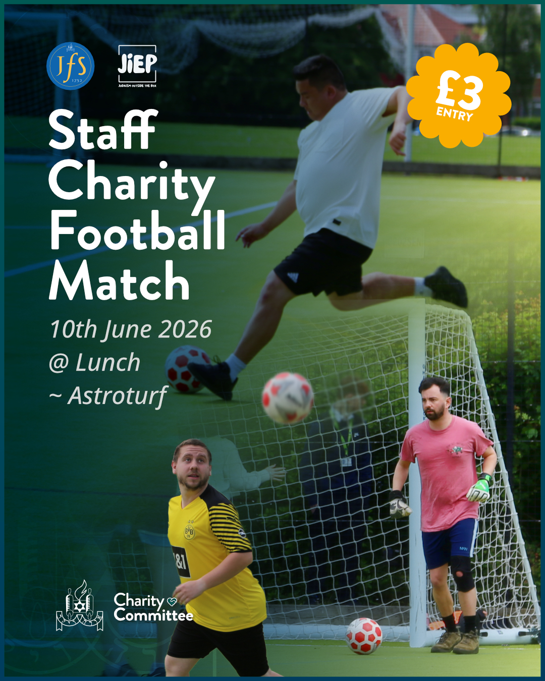 Reminder to purchase your tickets for the Annual Staff Charity Football Match on the 10th of June (Next wednesday!) at Lunch on the Astroturf
You can purchase tickets on Arbor or outside the lunch hall during break time on Monday and Tuesday next week.
Looking forward to seeing you there! ⚽