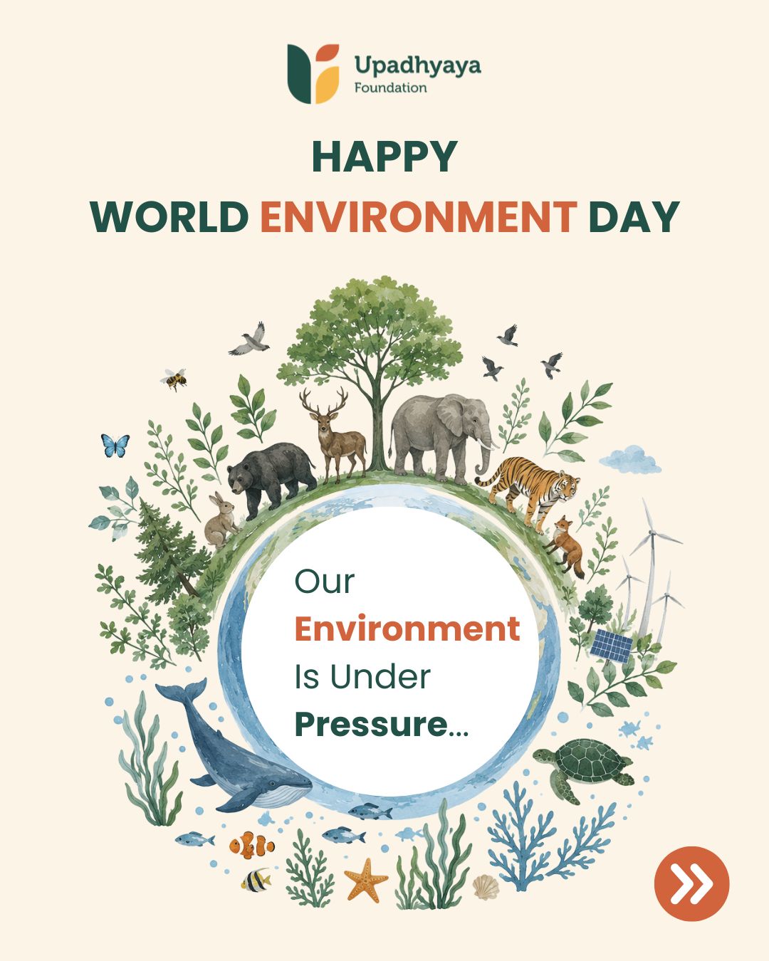 World Environment Day
The environment is not just the world around us, it is the foundation of life itself.
Yet, human activities continue to place immense pressure on our planet. Rising greenhouse gas emissions, deforestation, excessive consumption, and pollution are accelerating climate change, resulting in more frequent heatwaves, extreme weather events, and the degradation of natural ecosystems.
While these changes affect us all, animals are often among the first and most vulnerable to suffer. Across the world, wildlife is struggling with rising temperatures, shrinking water sources, habitat loss, and increasing plastic pollution. Birds collapse from extreme heat, marine animals ingest or become entangled in plastic waste, and countless species face growing challenges to their survival.
The choices we make today will determine the future of our planet and the countless lives that depend on it.
This World Environment Day, let's commit to meaningful action:
- Reduce our reliance on single-use plastics
- Support afforestation and habitat restoration efforts
- Conserve water and natural resources
- Choose sustainable lifestyles and consumption patterns
- Support initiatives that protect wildlife and biodiversity
Protecting the environment is not just about preserving nature, it is about safeguarding the delicate balance that sustains all life.
#WorldEnvironmentDay #ClimateAction #Sustainability #AnimalWelfare #UpadhyayaFoundation