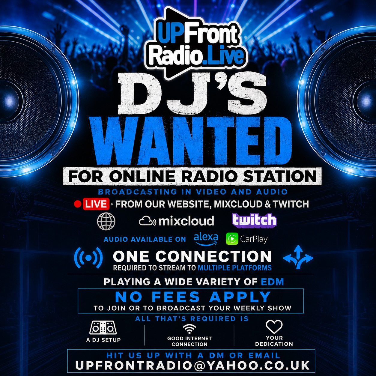 Come and join us and get your show broadcast to the world 🔊🌍
.
#Radio #DJ #Wanted #JoinUs #RadioShow