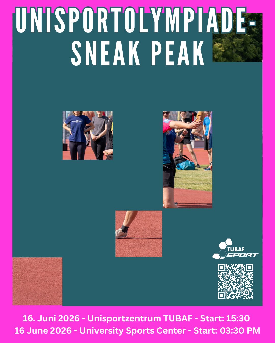 Noch 9 Tage bis zur Unisportolympiade! 🔥
JETZT ANMELDEN!
Schnell ein Team schnappen, das Jahreshighlight am USZ wartet auf euch! 🏆
Was euch erwartet: 12 Sportchallenges an verschiedenen Stationen 🎉 Ein MEGA Finale
Wer kann mitmachen? Uni-Teams aus Freundesgruppen, Kollegen, Abteilungen, Fachschaften - alle sind willkommen! Ob ernsthaft sportlich oder pure Lust auf Action & Spaß… hier kommt jeder auf seine Kosten.
Für die gute Stimmung währenddessen und danach ist natürlich gesorgt! Verpflegung und Aftershow warten auf euch! 🍔🎵
Die Challenge-Stationen werden wieder kreativ und spaßig: Hier schon mal ein kleiner Sneak Peak, was euch erwartet... aber es wird noch WILDER! 😉
Jetzt Team bilden und anmelden! QR-Code scannen oder Link in der Bio folgen 👆
___________
Only 9 days until the Unisportolympics! 🔥
REGISTER NOW!
Grab a team quickly, the highlight of the year at the USZ is waiting for you! 🏆
What to expect: 12 Sports Challenges at different stations 🎉 One MEGA Final
Who can participate? Uni-Teams from friend groups, colleagues, departments, student councils – everyone is welcome! Whether seriously sporty or just craving action & fun… there’s something for everyone.
For good vibes during and after, we’ve got you covered! Food, Drinks and Aftershow are waiting for you! 🍔🎵
The challenge stations will be creative and fun again: Here’s a little sneak peek of what to expect... but it will get even WILDER! 😉
Form your team and register now! Scan the QR code or follow the link in bio 👆