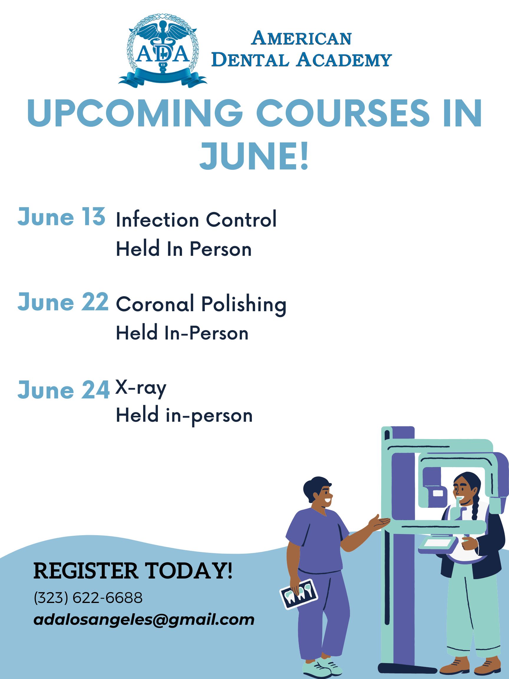 Improve your dental skills and register for any of our upcoming courses for April! All classes are held in person for more information please DM us!
#dentist #dental #dentalschool #daschool #cpr #xray #infectioncontrol #december #school #vocationalschool