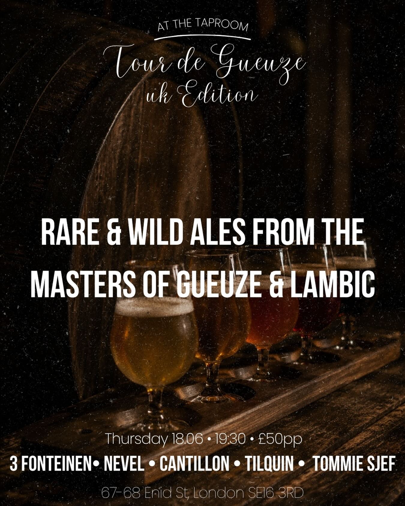 Tour de Gueuze – UK edition 🇬🇧🍺
You’re invited!! ✨
An intimate tasting of highly specialised wild ales from the masters of Gueze & Lambic 🙌
Thursday 18/06 | 19:30 ⏰
£50 pp | 15 seats only 🎟️
Member discount available
Link in bio!
#tasting #londonevents #dutchtaproom #beertasting #bermondseybeermile