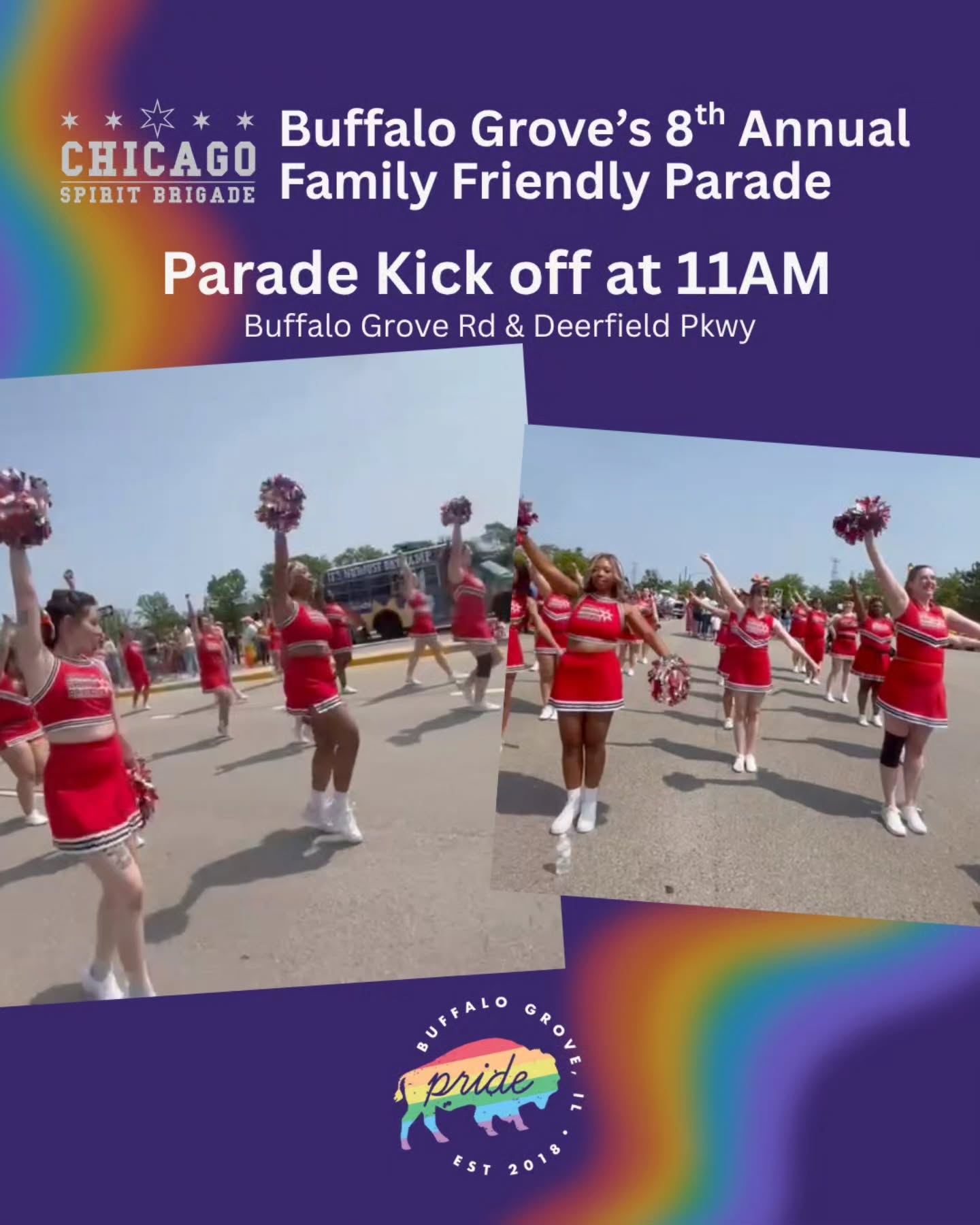Sunday, June 7
Buffalo Grove Pride Parade and Picnic
Parade Kickoff at 11AM
Performance at 1:30PM
#buffalogrovepride #pridetour #csbstars